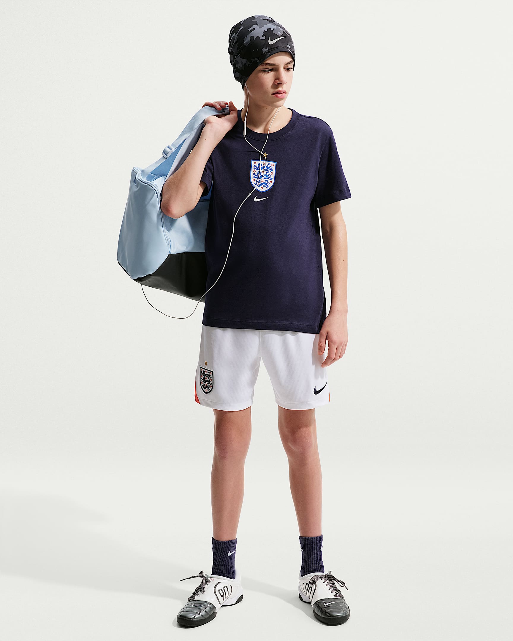 2026 赛季英格兰队主场球迷版 Nike Dri-FIT 大童速干足球短裤 - 白色/速度红/黑曜石色/黑曜石色