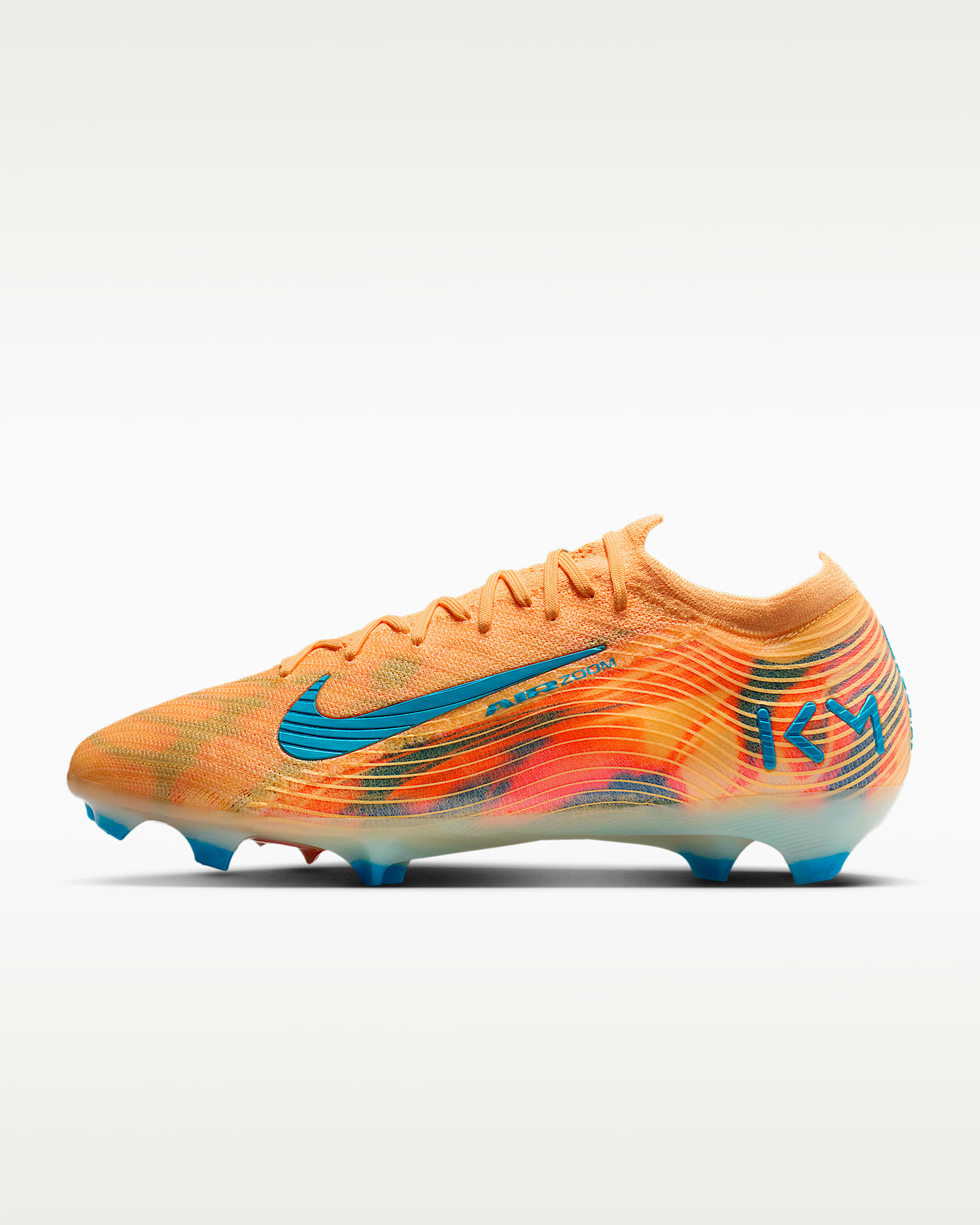 Nike Mercurial Vapor 16 Elite "Kylian Mbappé" 耐克刺客系列姆巴佩男/女 FG 天然硬质草地低帮足球鞋 - 浅甜瓜橙/伊格鲁蓝/孔雀蓝