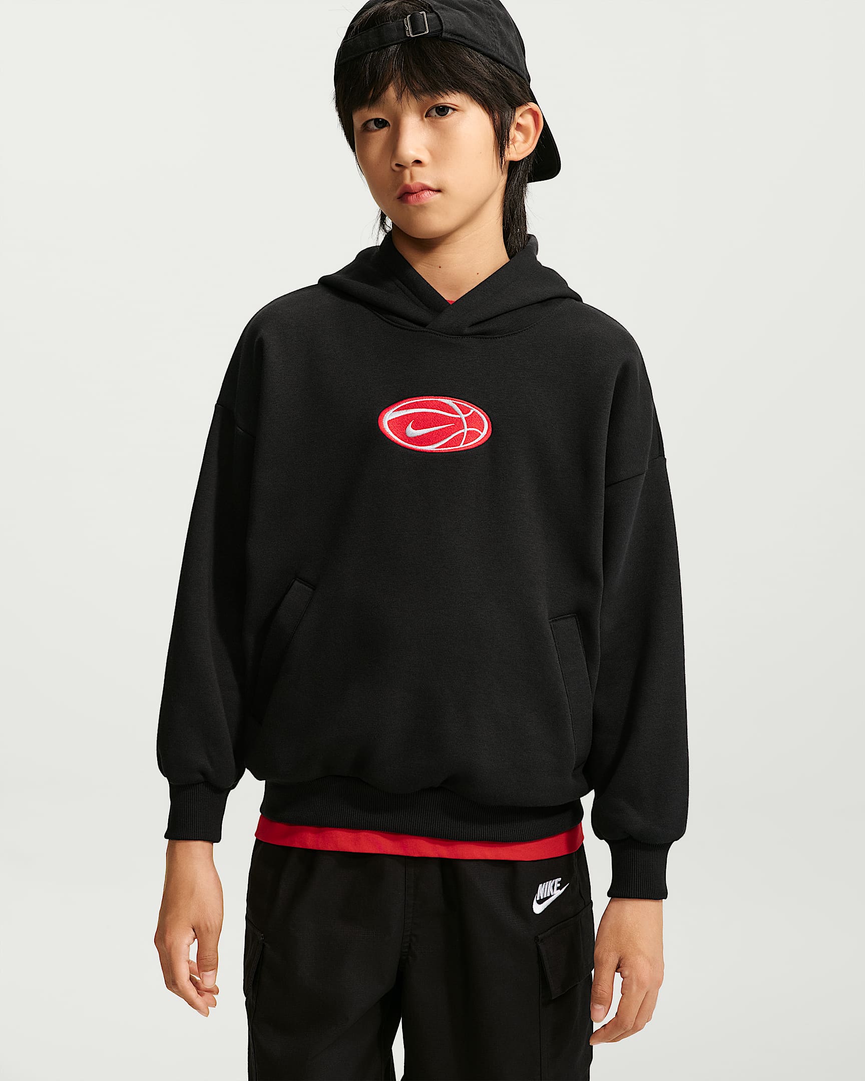 Nike 大童加绒篮球连帽衫 - 黑/黑/狼灰