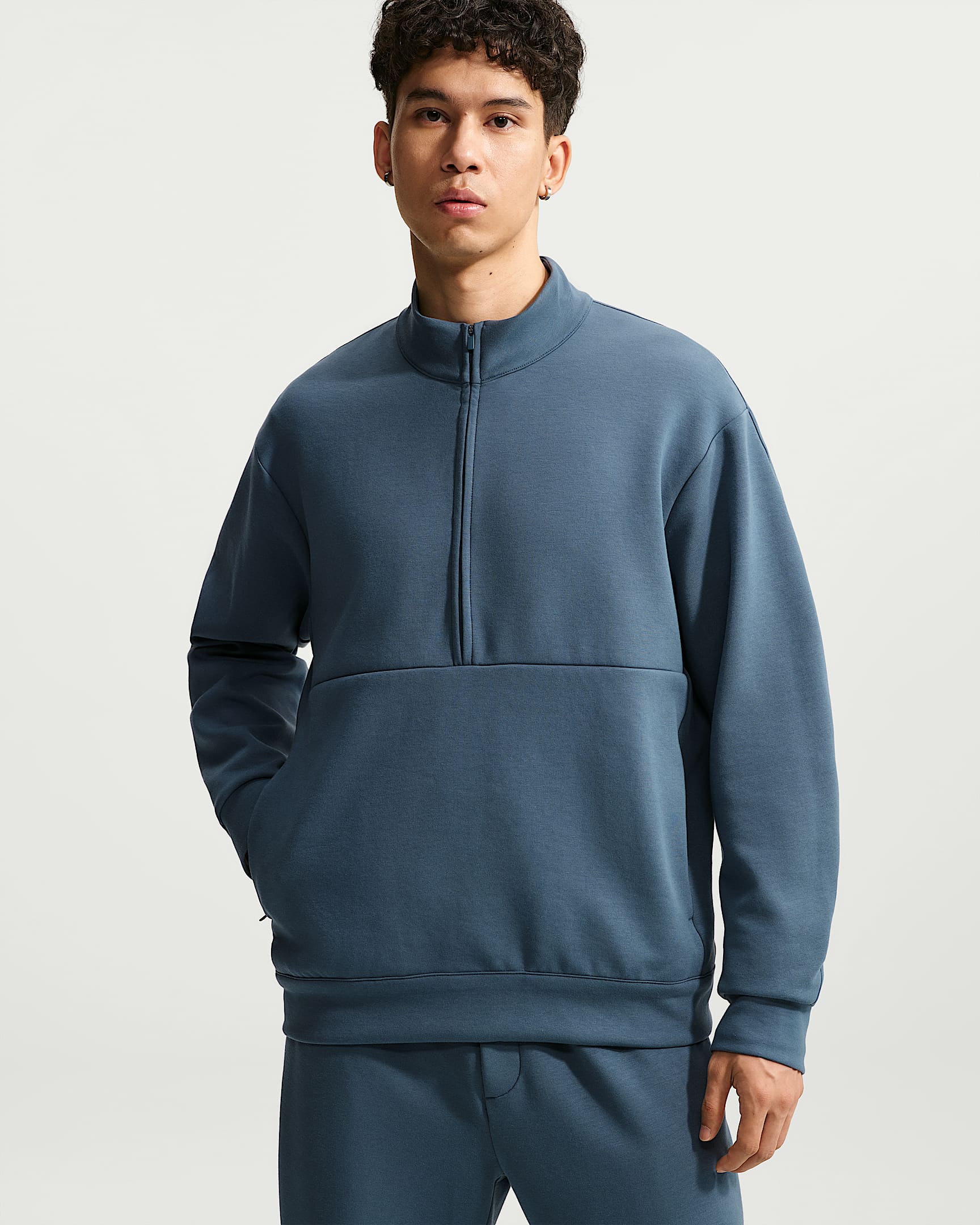 Nike 24.7 ImpossiblySoft Dri-FIT 超感柔软男子速干半长拉链开襟上衣 - 新石板蓝/黑/深藏青