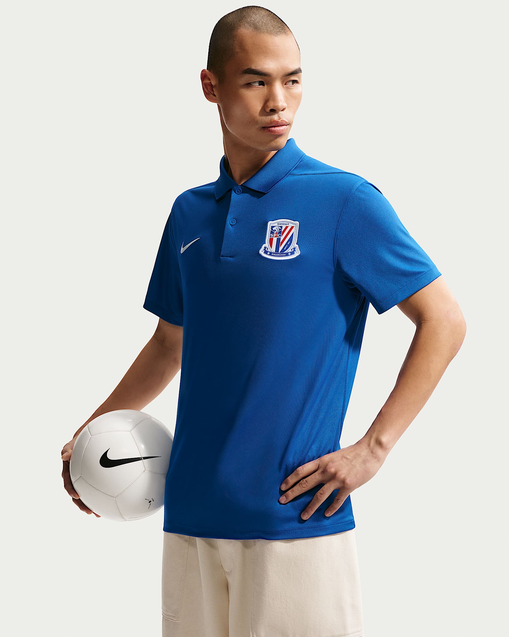 2026 赛季上海申花足球俱乐部 Nike Dri-FIT Victory 男子速干翻领T恤 - 运动宝蓝/白色