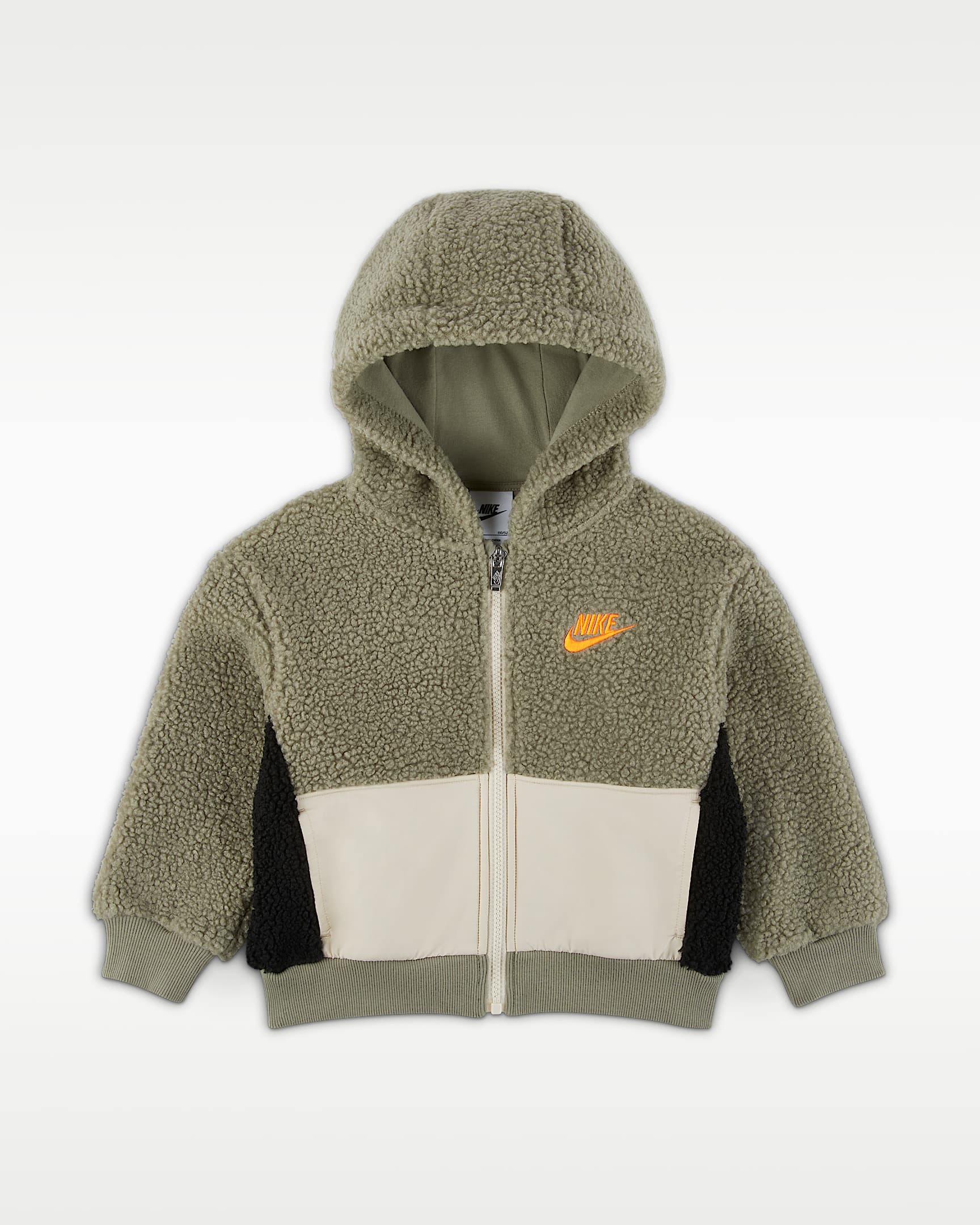 Nike 幼童仿羊羔绒全长拉链开襟连帽衫 - 浅军绿/橙色