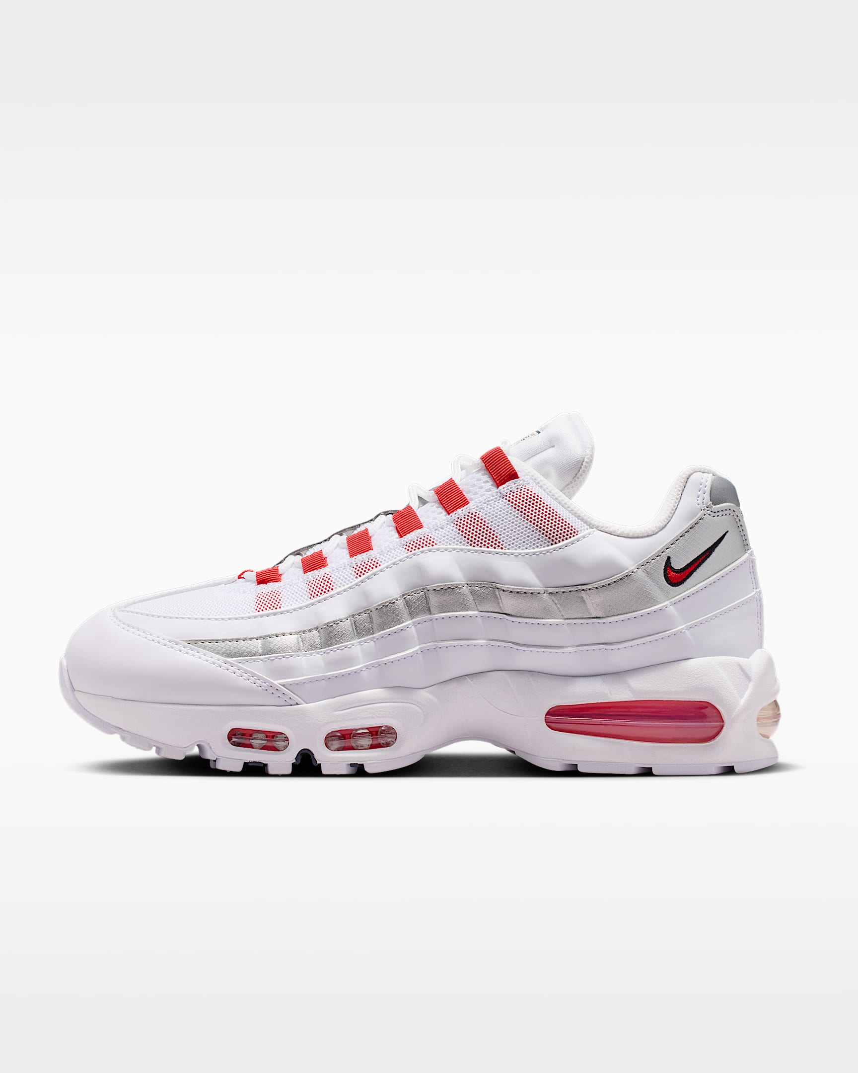 Nike Air Max 95 Big Bubble 男子运动鞋 - 白色/金属银/黑曜石色/速度红