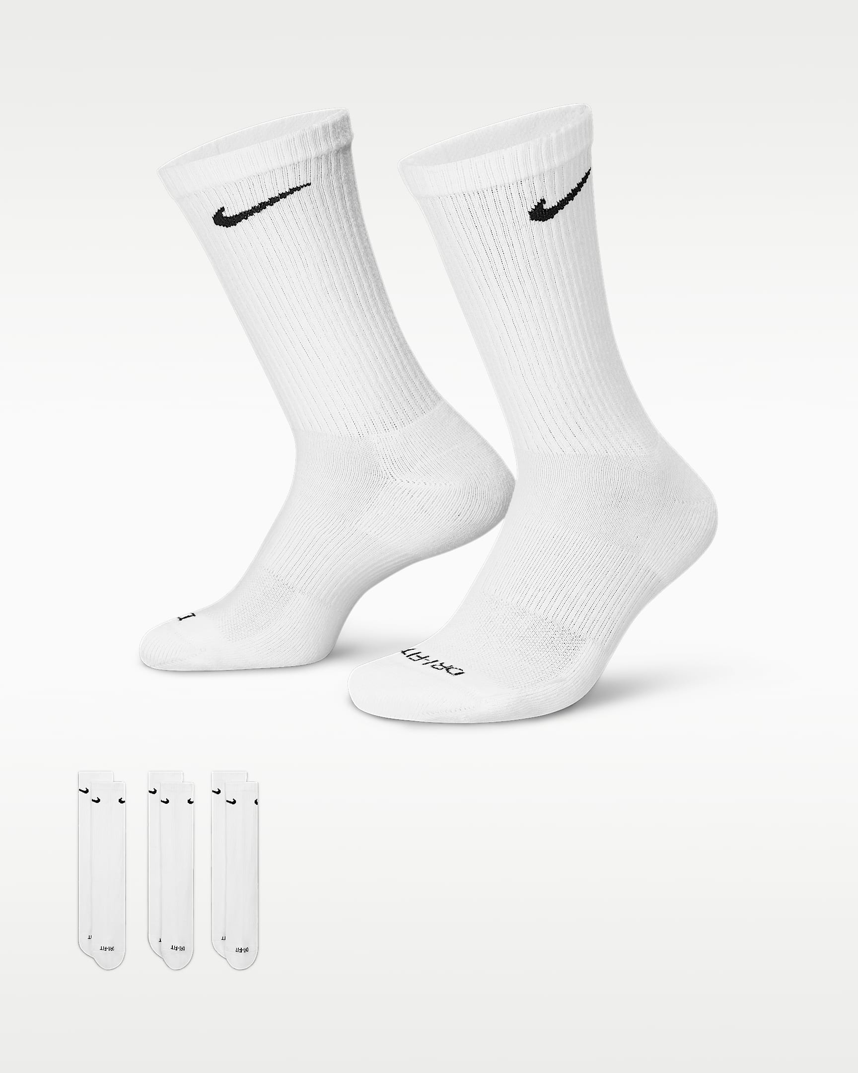 Nike Everyday Plus 耐高系列舒适速干中筒训练袜(3 双) - 白色/黑