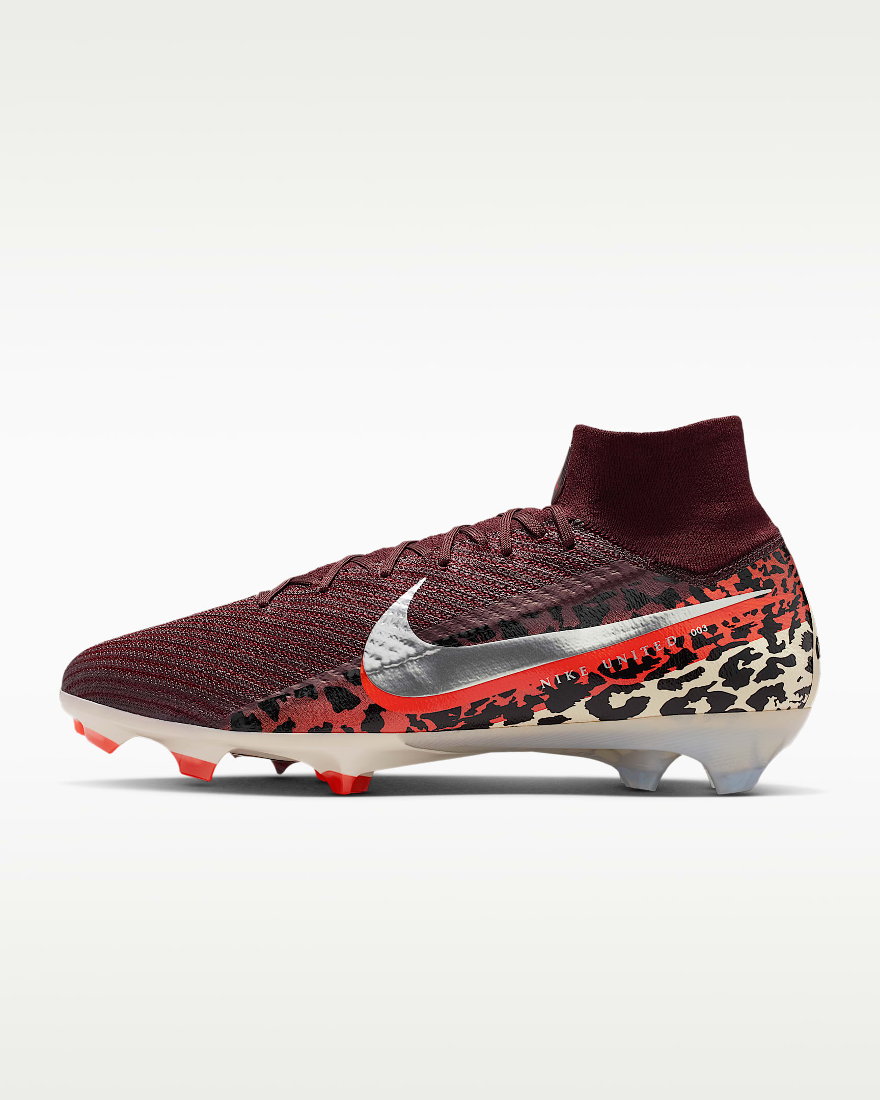 Nike United Mercurial Superfly 10 Elite 耐克刺客系列男/女 FG 天然硬质草地高帮足球鞋 - 鲜亮勃艮第酒红/大学红/化石灰/金属银