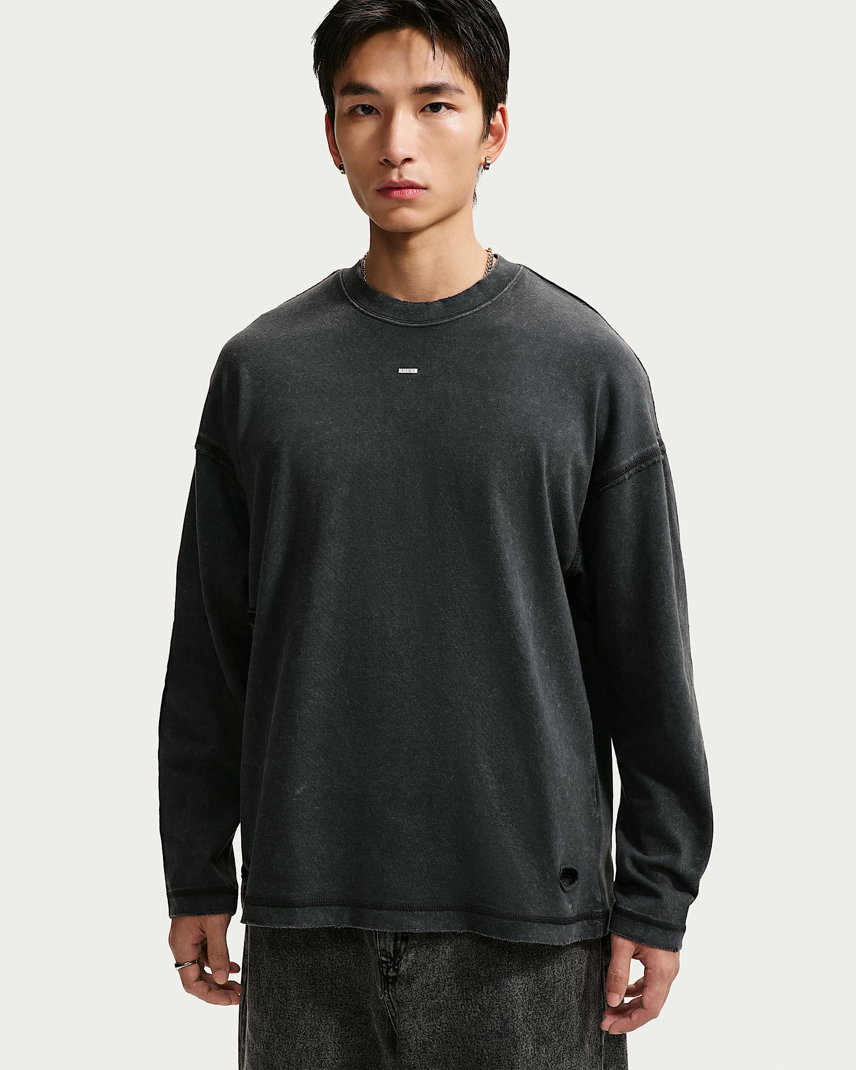 Nike Sportswear 男子宽松长袖上衣 - 黑/暗烟灰/冰银