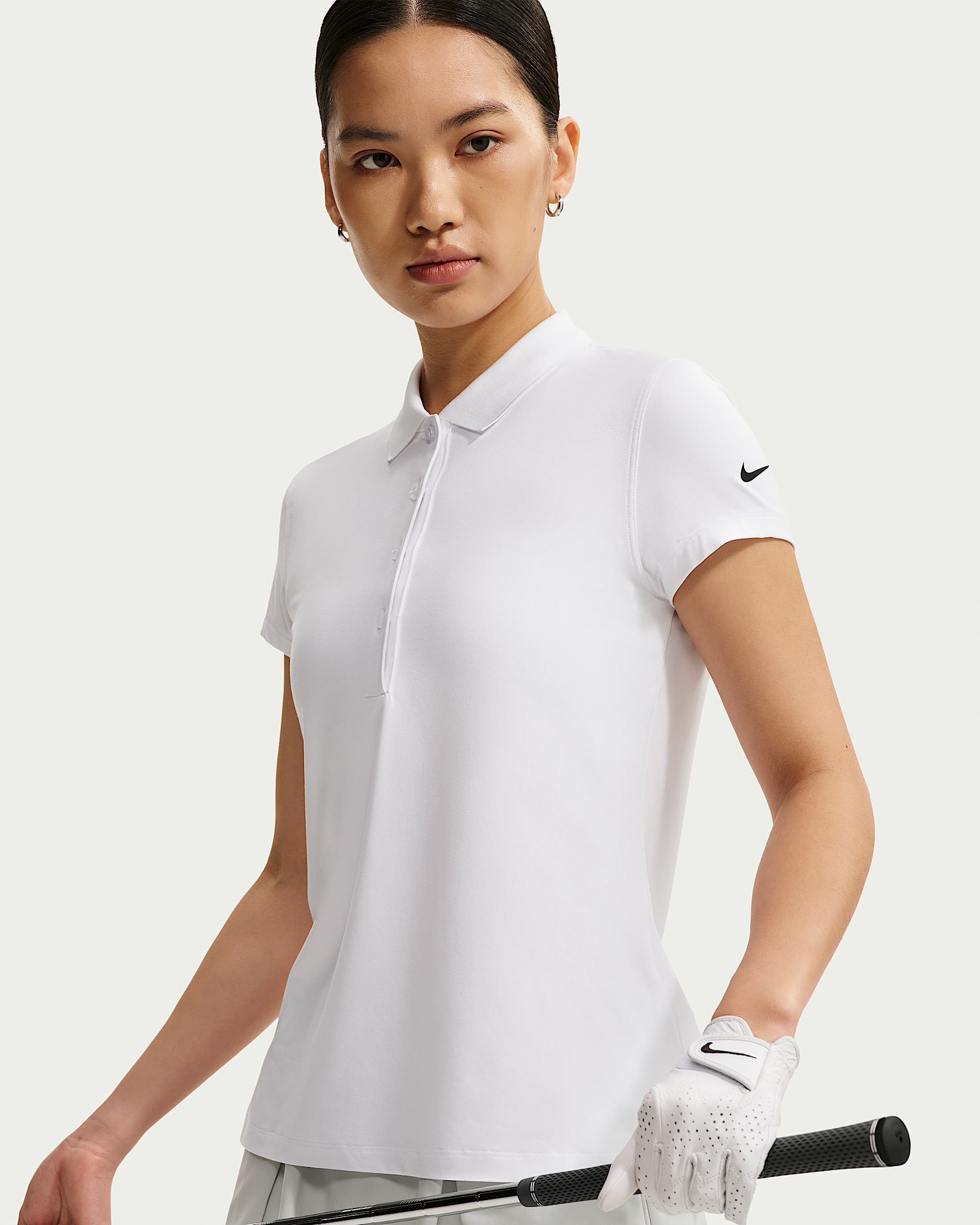 Nike Golf Club Dri-FIT 女子防晒速干短袖高尔夫翻领T恤 - 白色/黑