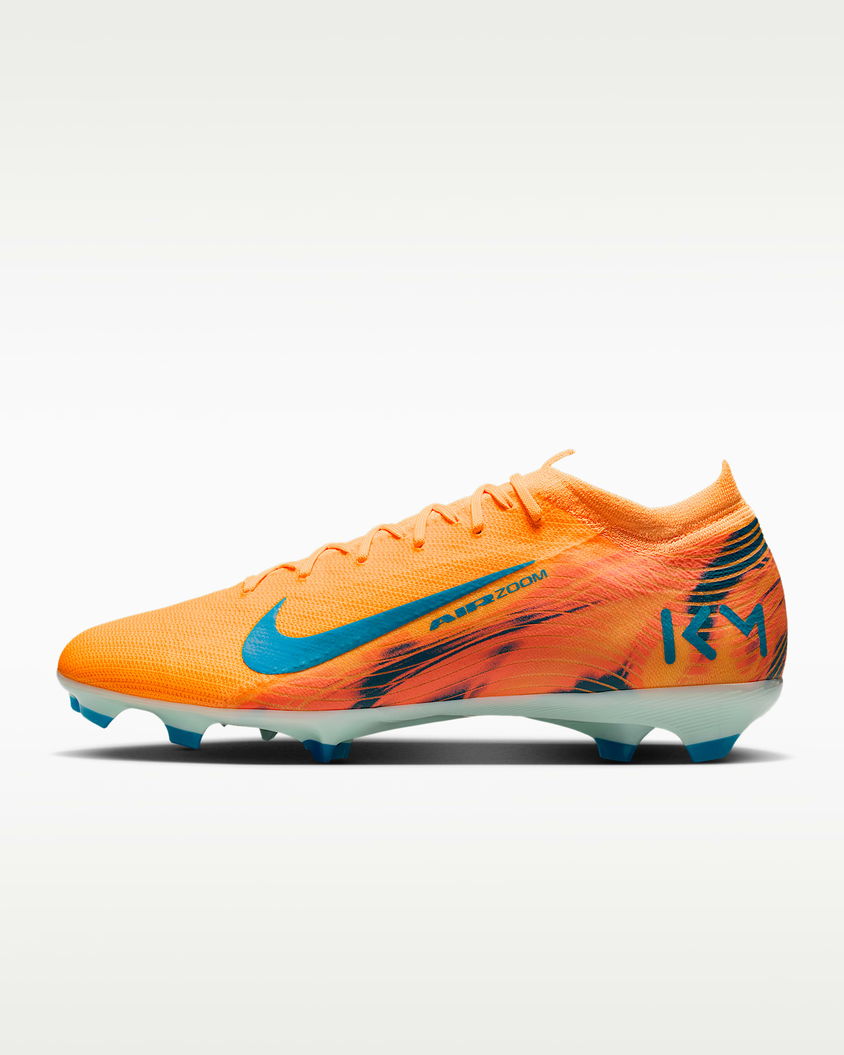Nike Mercurial Vapor 16 Pro "Kylian Mbappé" 耐克刺客系列姆巴佩男/女 FG 天然硬质草地低帮足球鞋 - 浅甜瓜橙/伊格鲁蓝/孔雀蓝