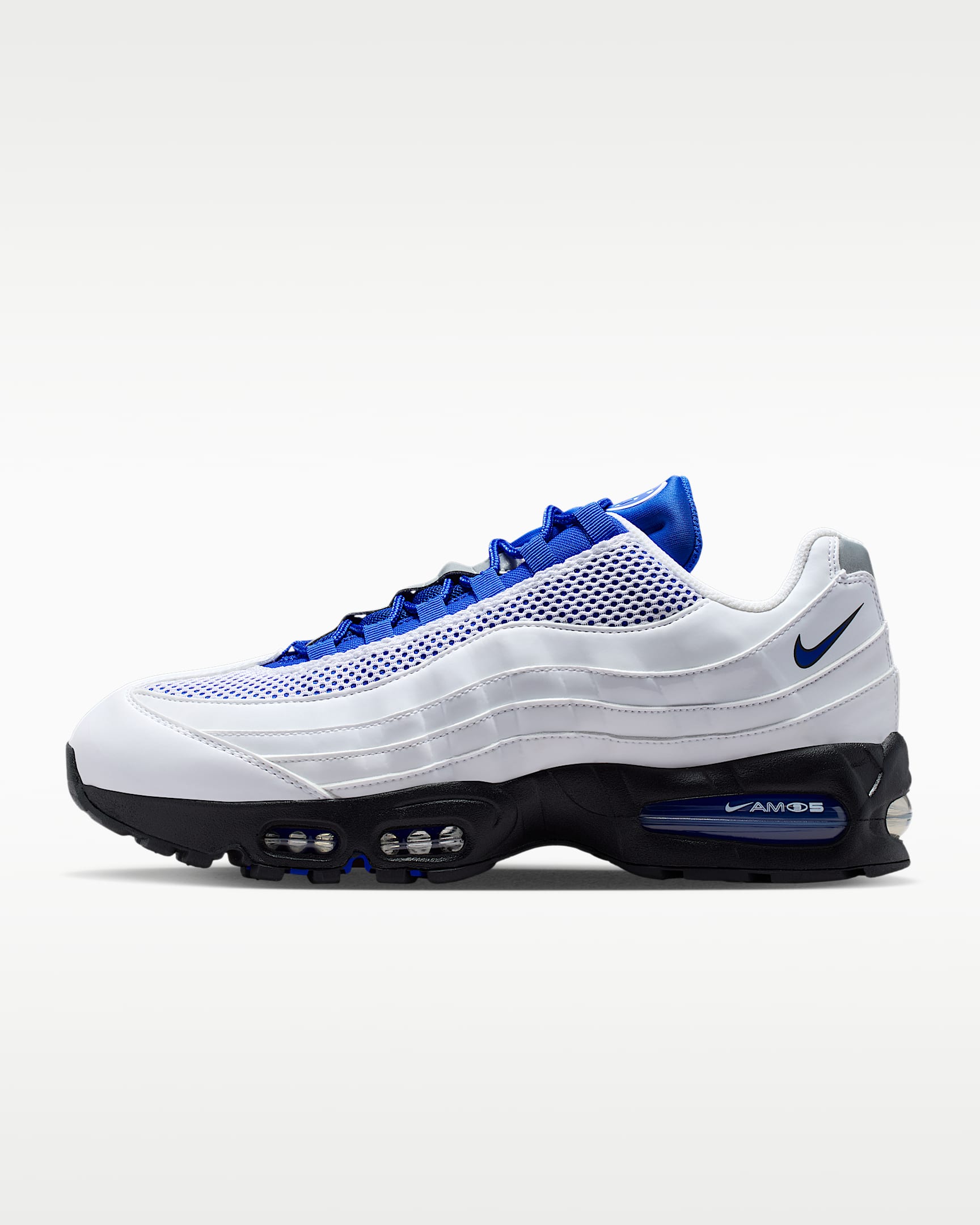 Nike Air Max 95 Big Bubble 男子运动鞋 - 白色/黑/金属银/赛车蓝