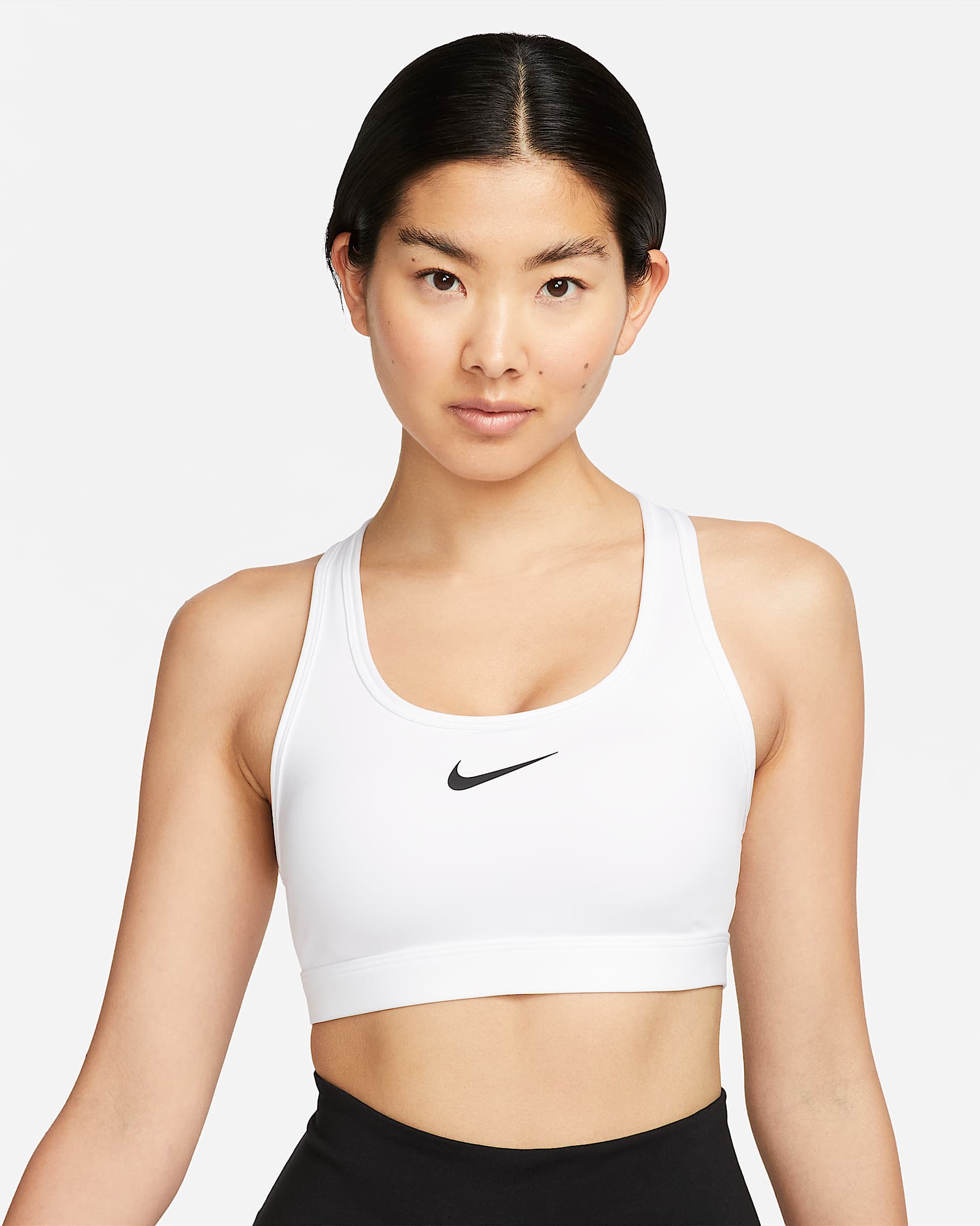 Nike Swoosh 郑钦文同款女子中强度支撑速干衬垫运动内衣 - 白色/淡紫粉/黑