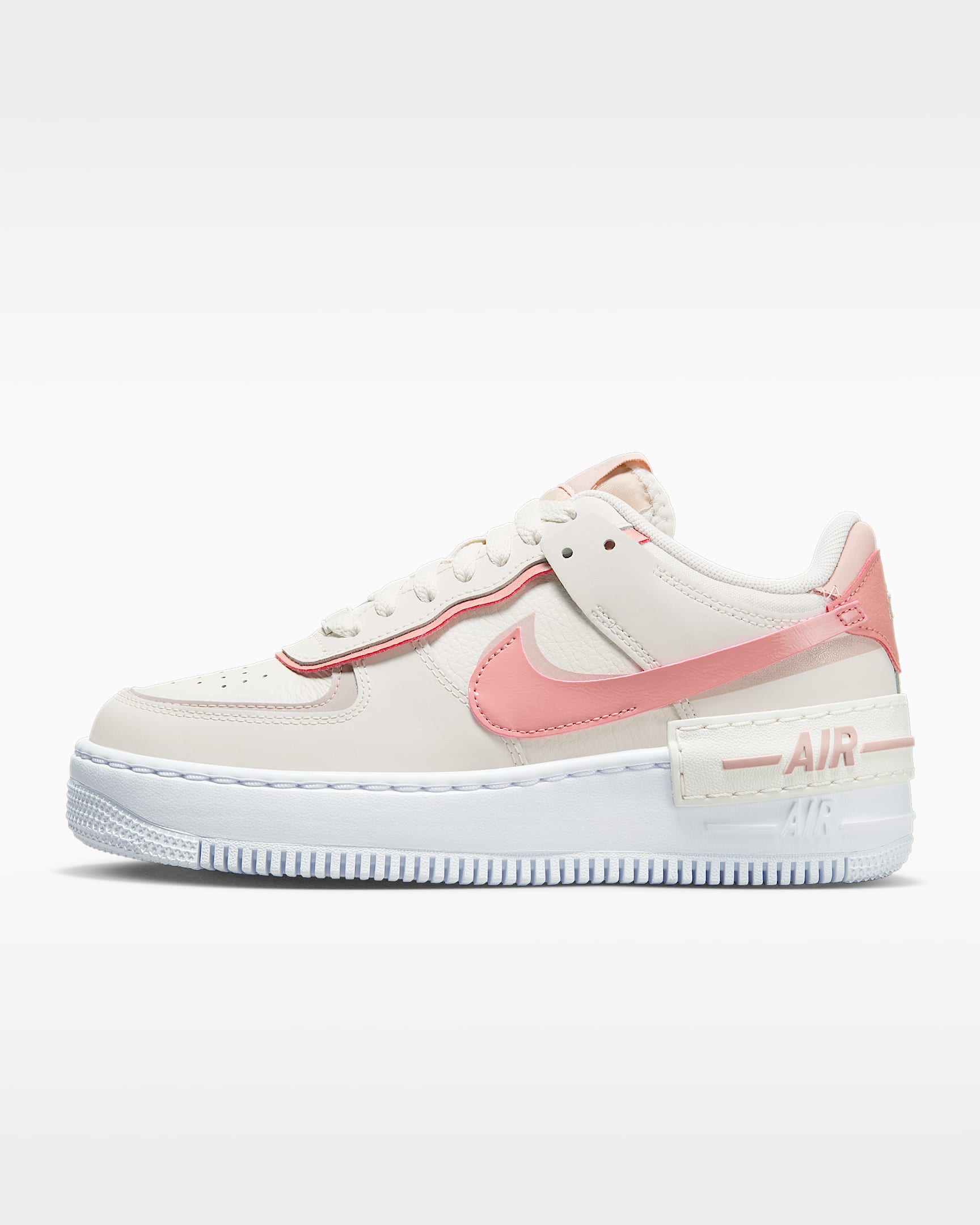 Nike Air Force 1 Shadow 女子空军一号运动鞋 - 幻影灰白/牛津粉/白色/星尘红