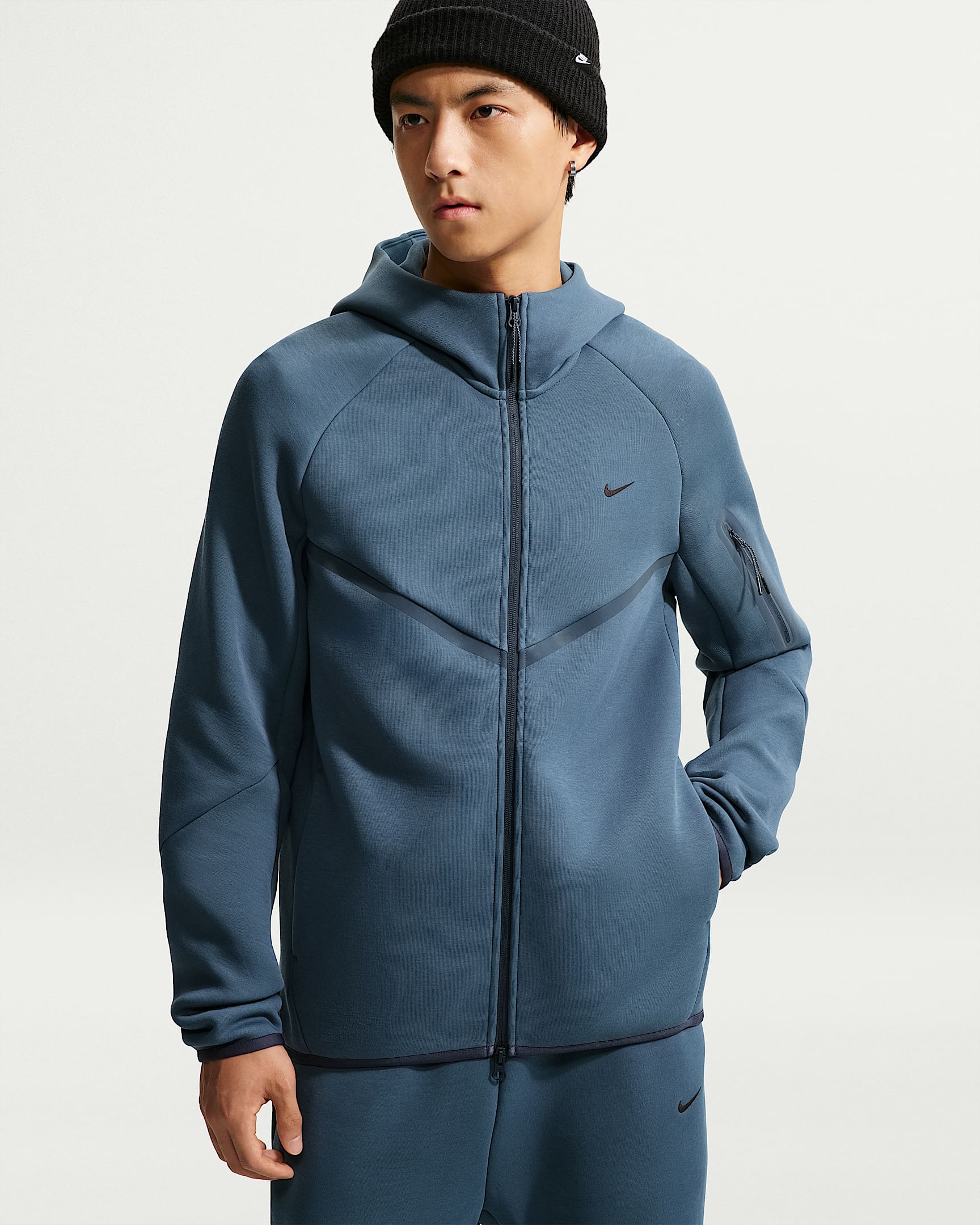 Nike Tech Windrunner 男子反光装饰针织全长拉链开襟夹克 - 新石板蓝/闪电蓝/黑