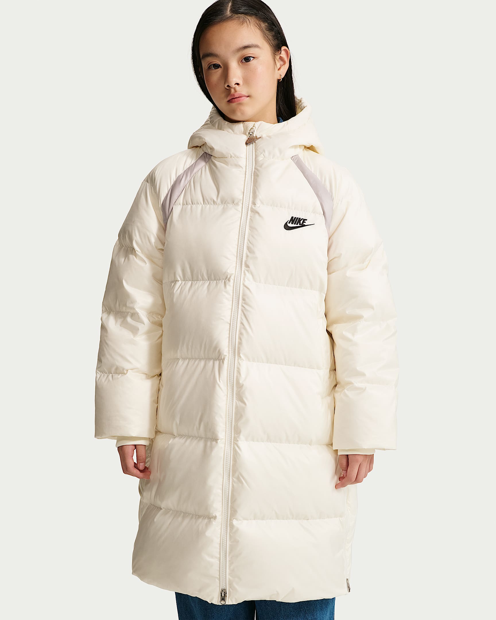 Nike 大童长款插肩羽绒夹克 - 帆白