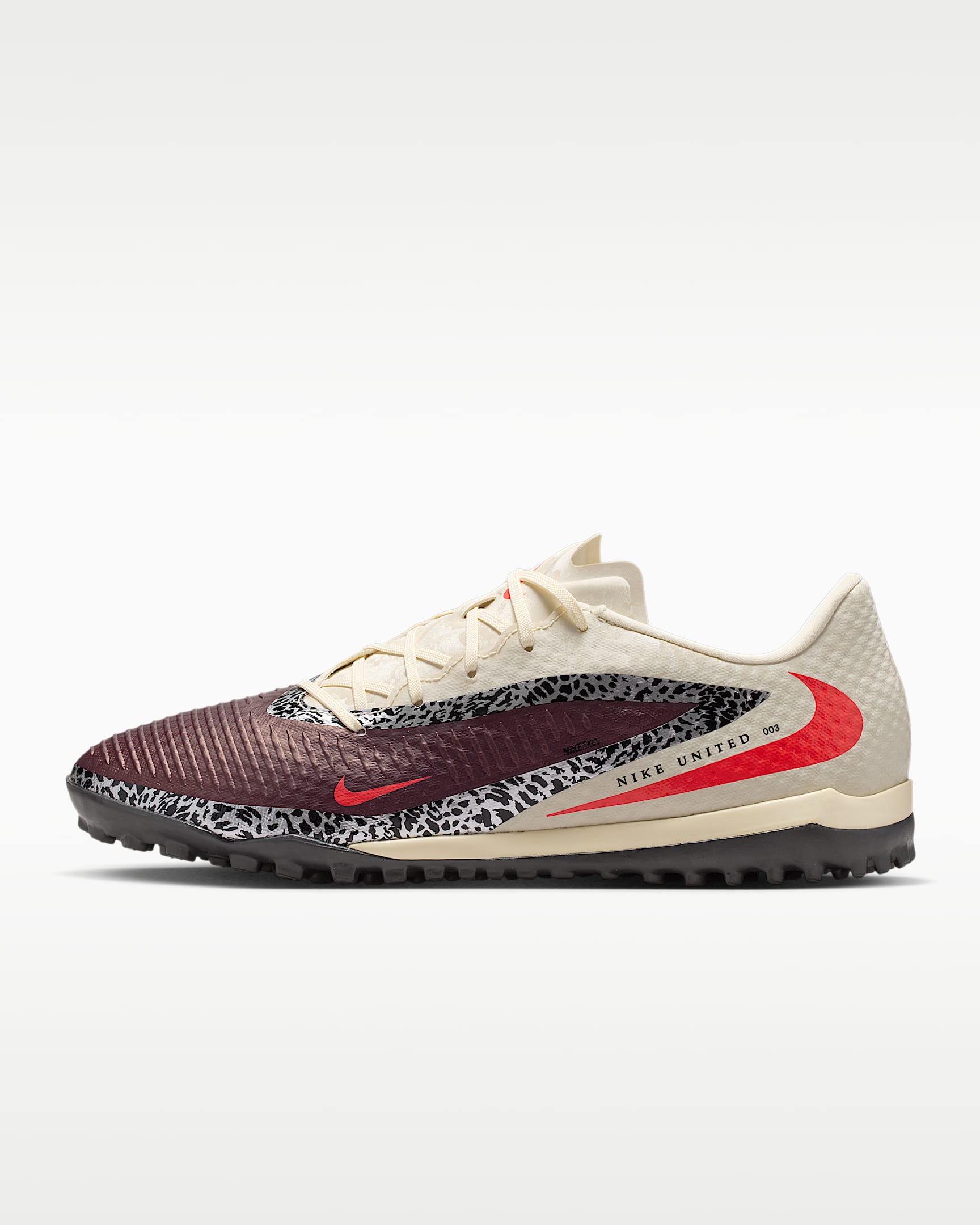 Nike United Phantom 6 Low Academy 耐克暗煞系列男/女 TF 人造场地低帮足球鞋 - 鲜亮勃艮第酒红/化石灰/大学红