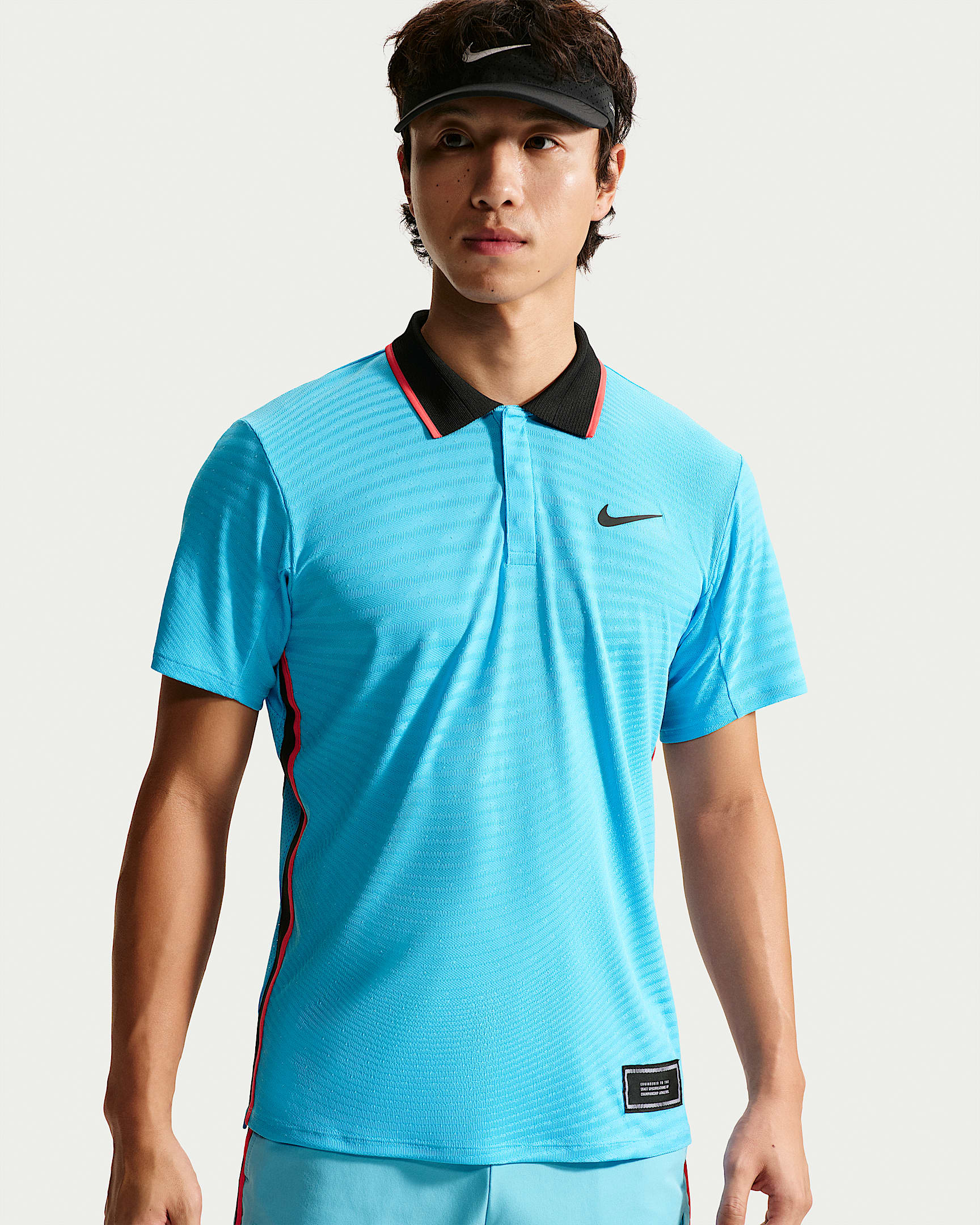 NikeCourt Slam Aero-FIT 男子网球短袖翻领T恤 - 波罗的海蓝/黑