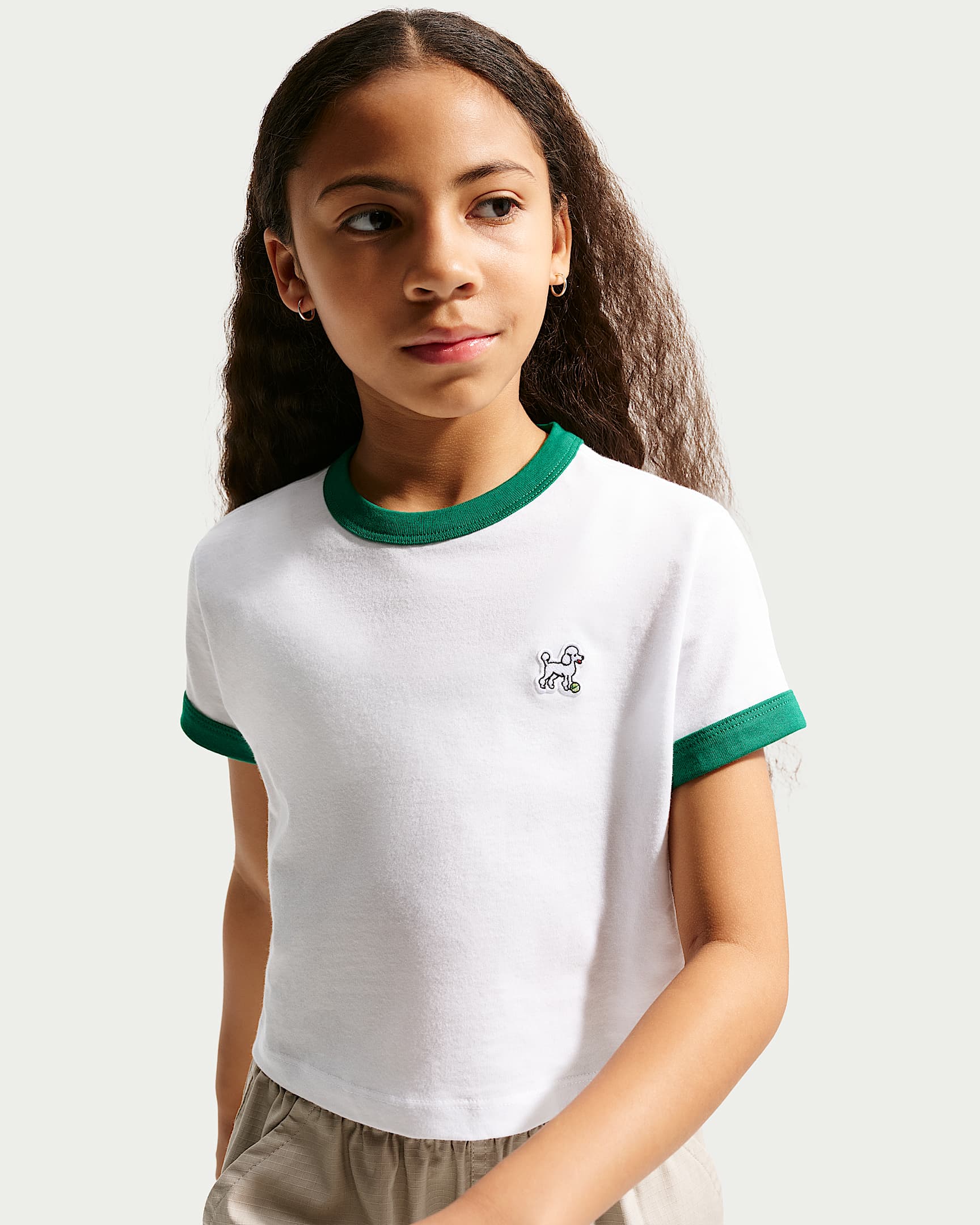 Nike Sportswear 大童（女孩）短款T恤 - 白色/孔雀绿