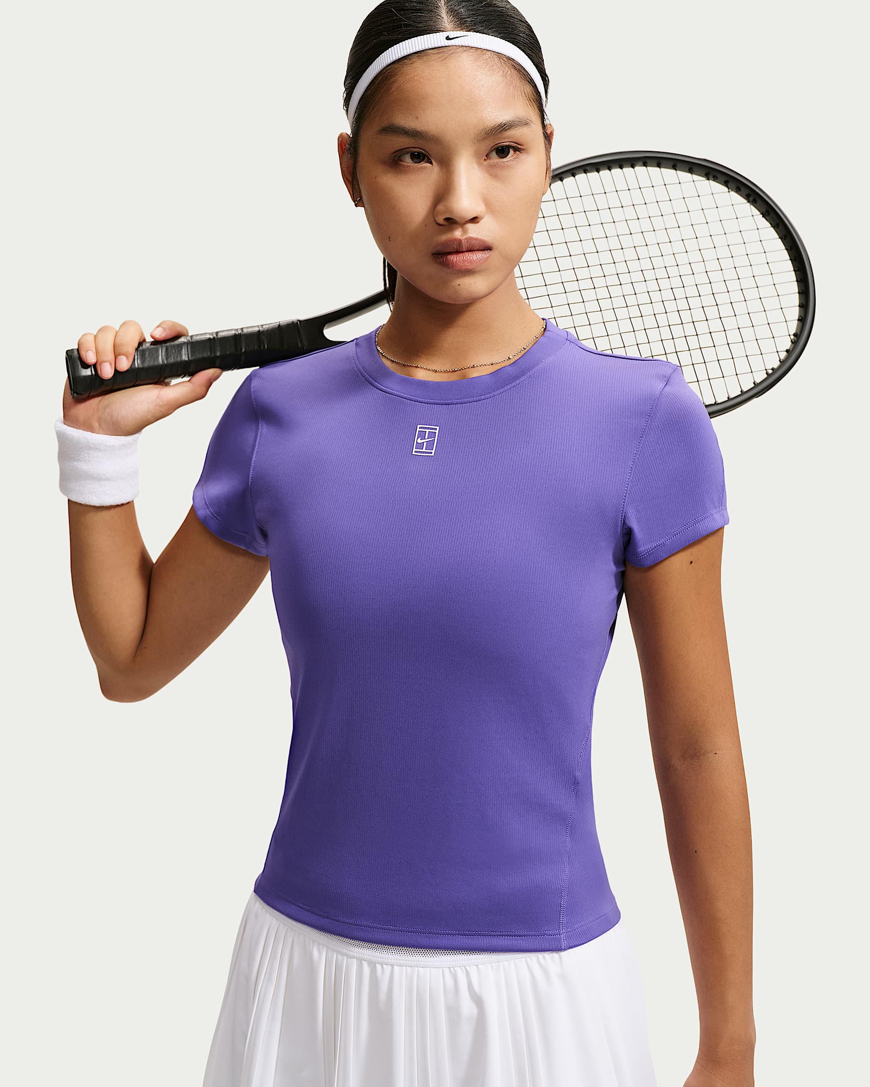 NikeCourt Advantage Dri-FIT 女子速干短袖网球上衣 - 暗鸢尾花紫/白色