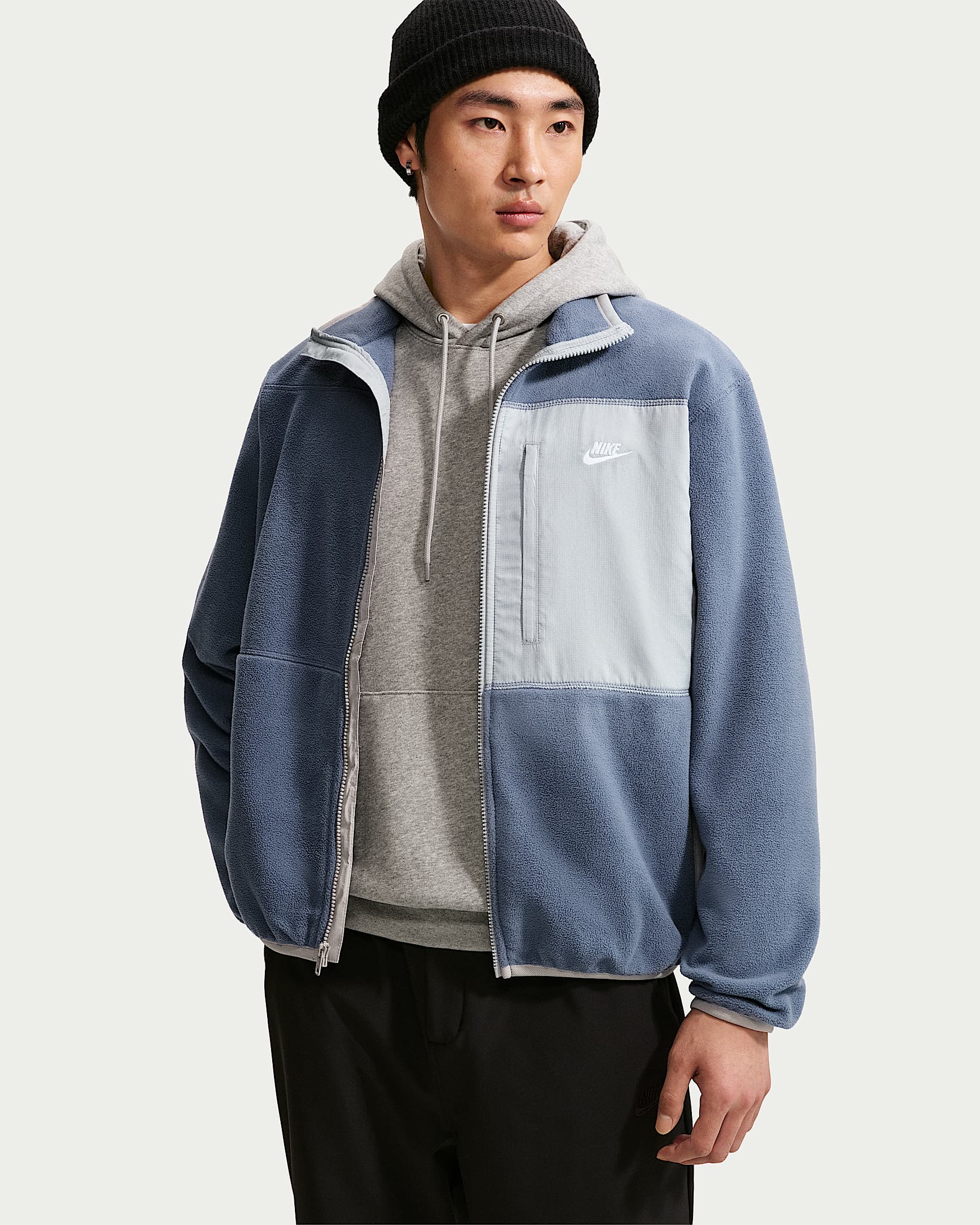 Nike Club Therma-FIT 男子摇粒绒全长拉链开襟夹克 - 芬蓝/浅烟灰/白色
