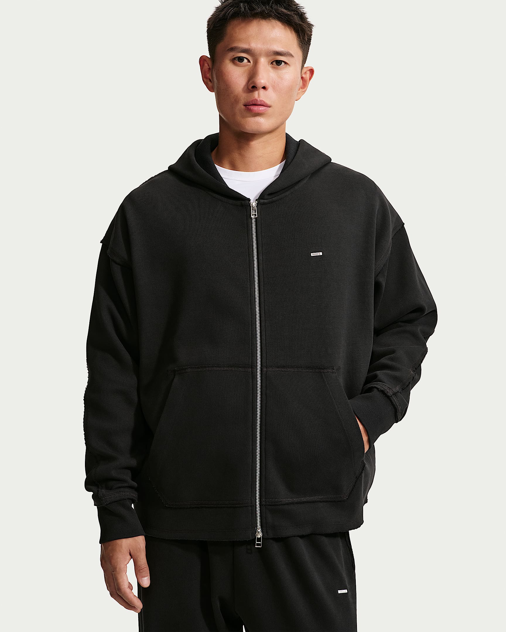 Nike Sportswear 男子 Oversize 风全长拉链开襟连帽衫 - 黑/冰银