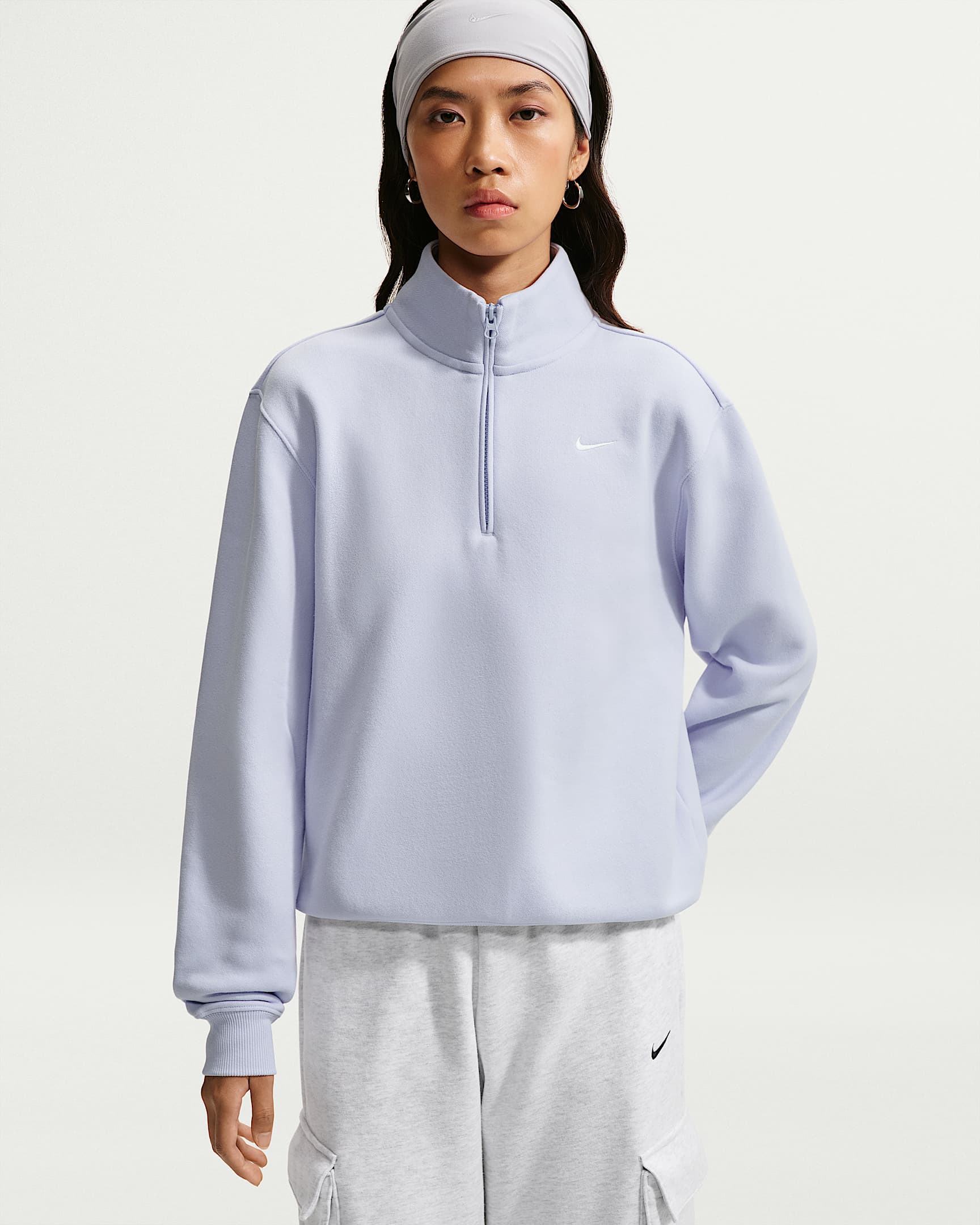 Nike Studio Fleece Medium Weight 女子中克重加绒上衣 - 浅白紫色/帆白