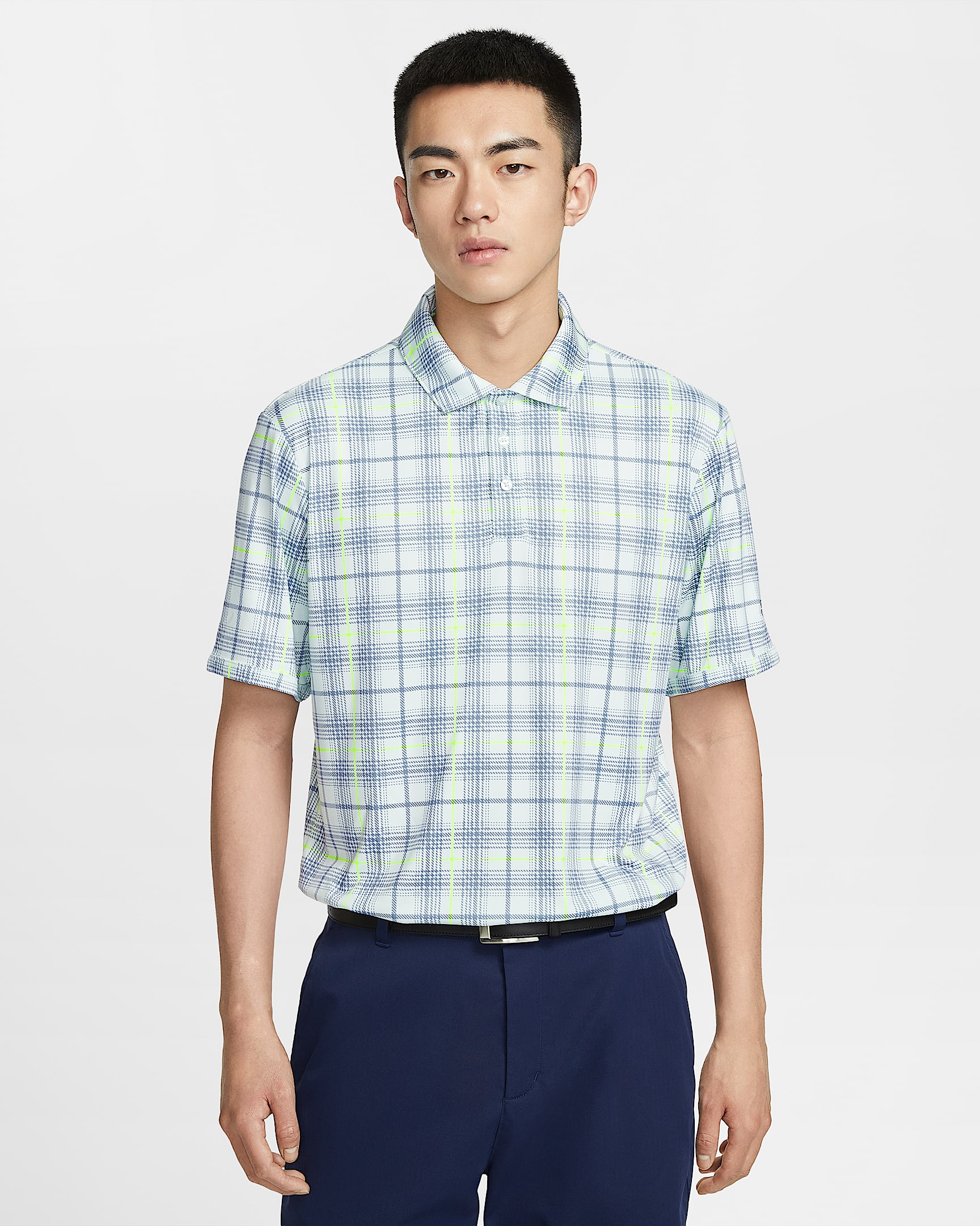 Nike Par Tartan Dri-FIT 男子防晒速干高尔夫翻领T恤 - 微绿