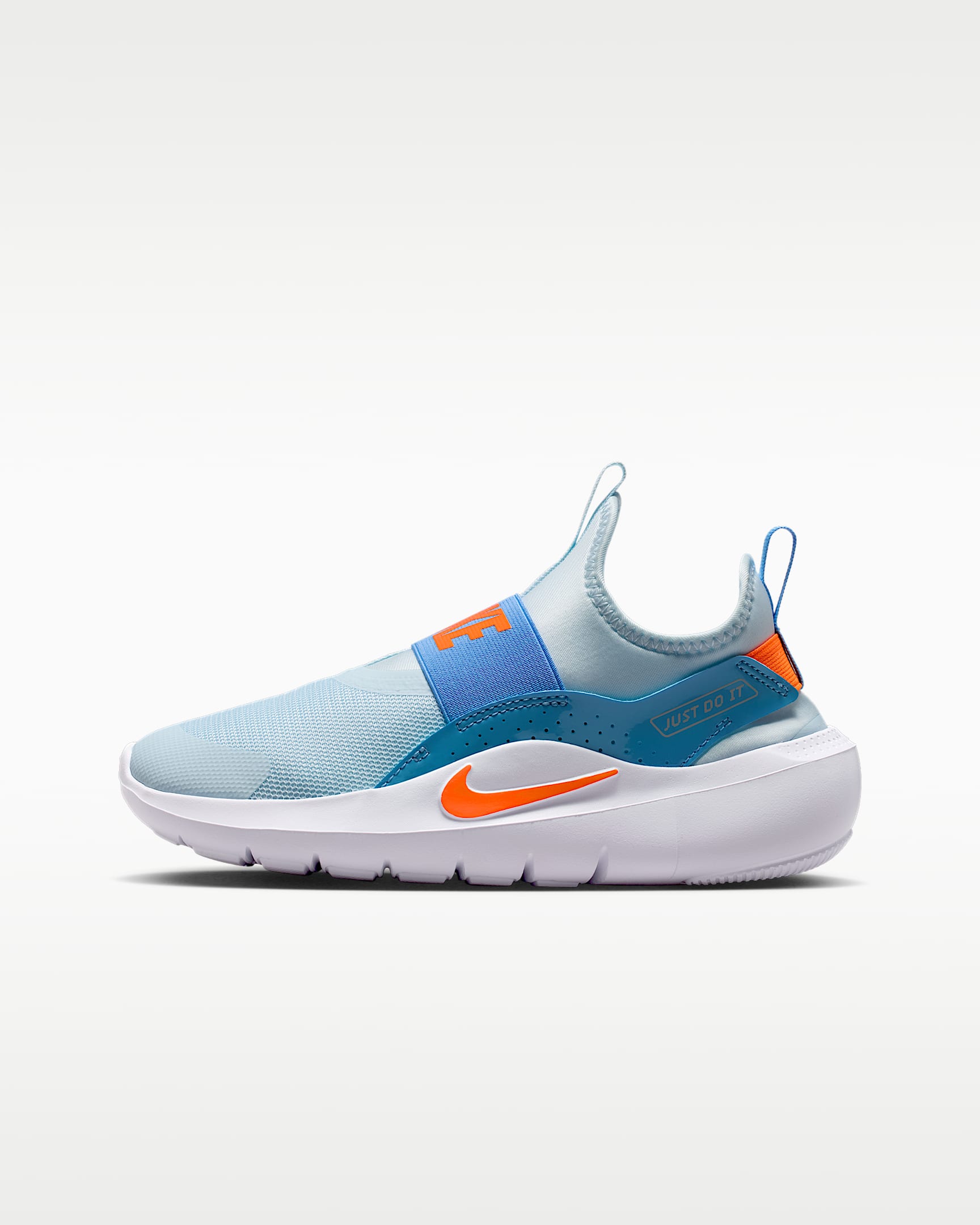 Nike Flex Runner 4 大童一脚蹬跑步鞋 - 冰川蓝/足球蓝/尘光子色/荷兰橙
