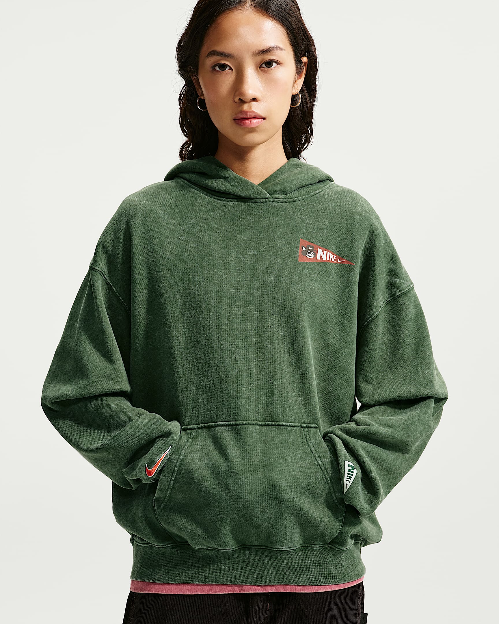 Nike Studio Fleece Medium Weight 耐克廓系卫衣系列女子 Oversize 风中克重套头连帽衫 - 冷杉绿
