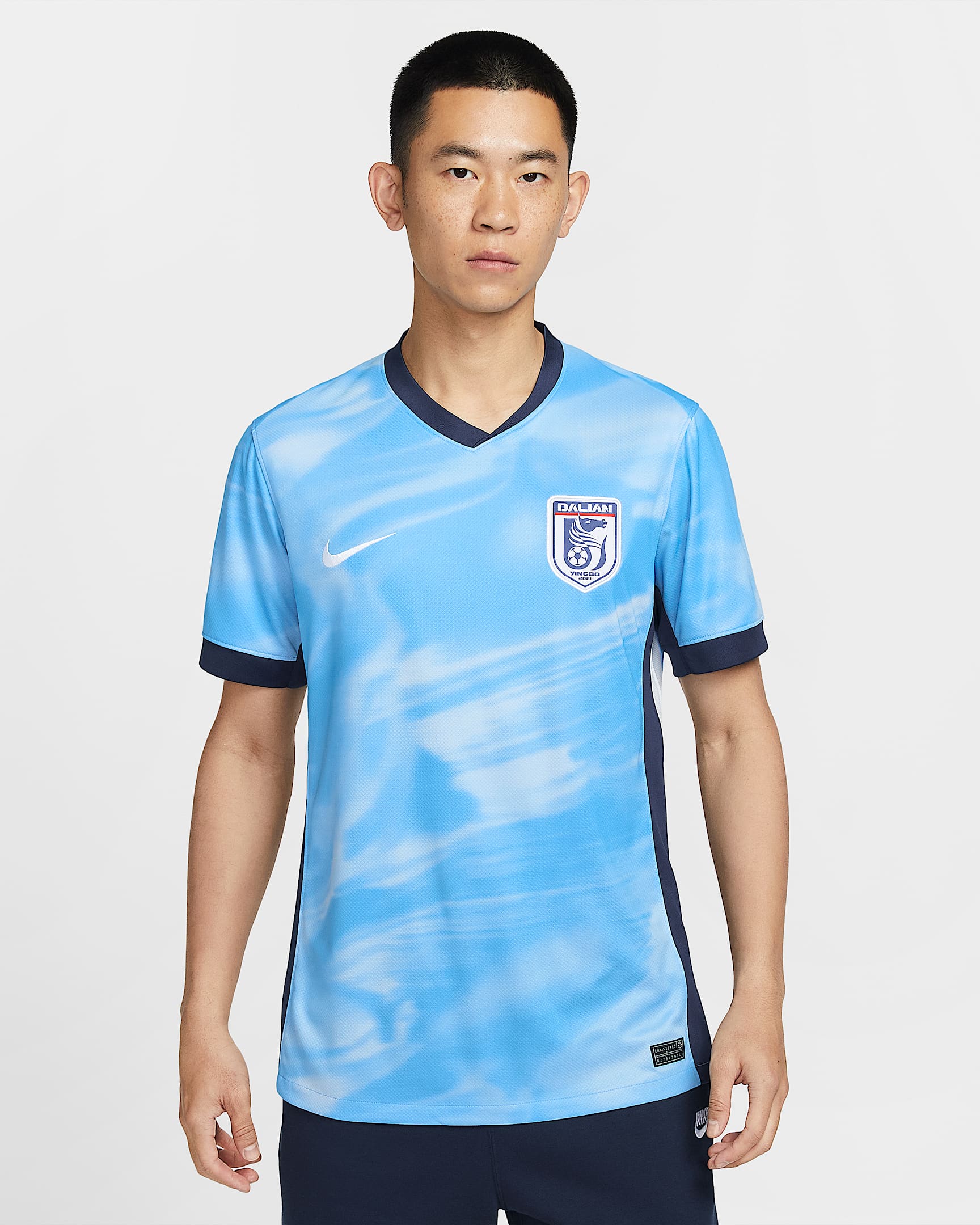 大连英博主场球迷版 Nike Dri-FIT 男子速干短袖足球球衣 - 大学蓝/心灵蓝/深藏青/白色