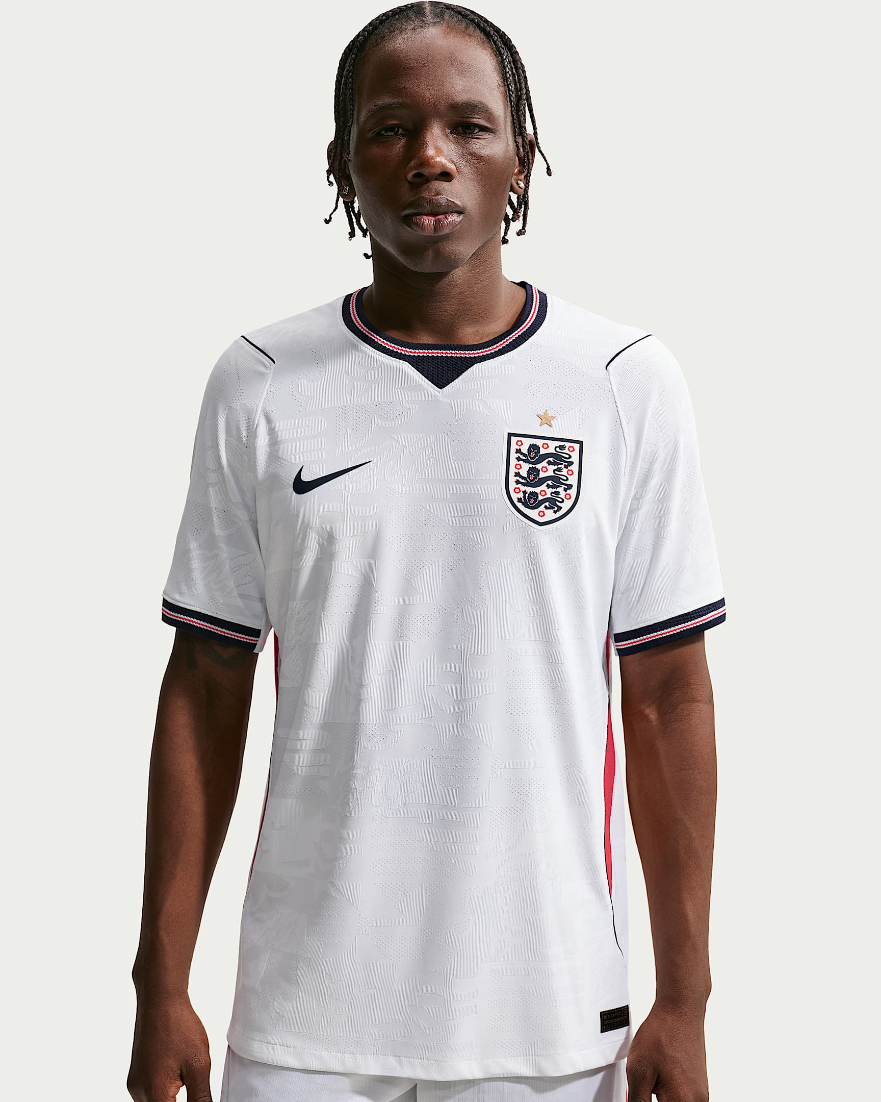2026 赛季英格兰队主场球员版 Nike Aero-FIT 男子短袖足球球衣 - 白色/速度红/黑曜石色/黑曜石色