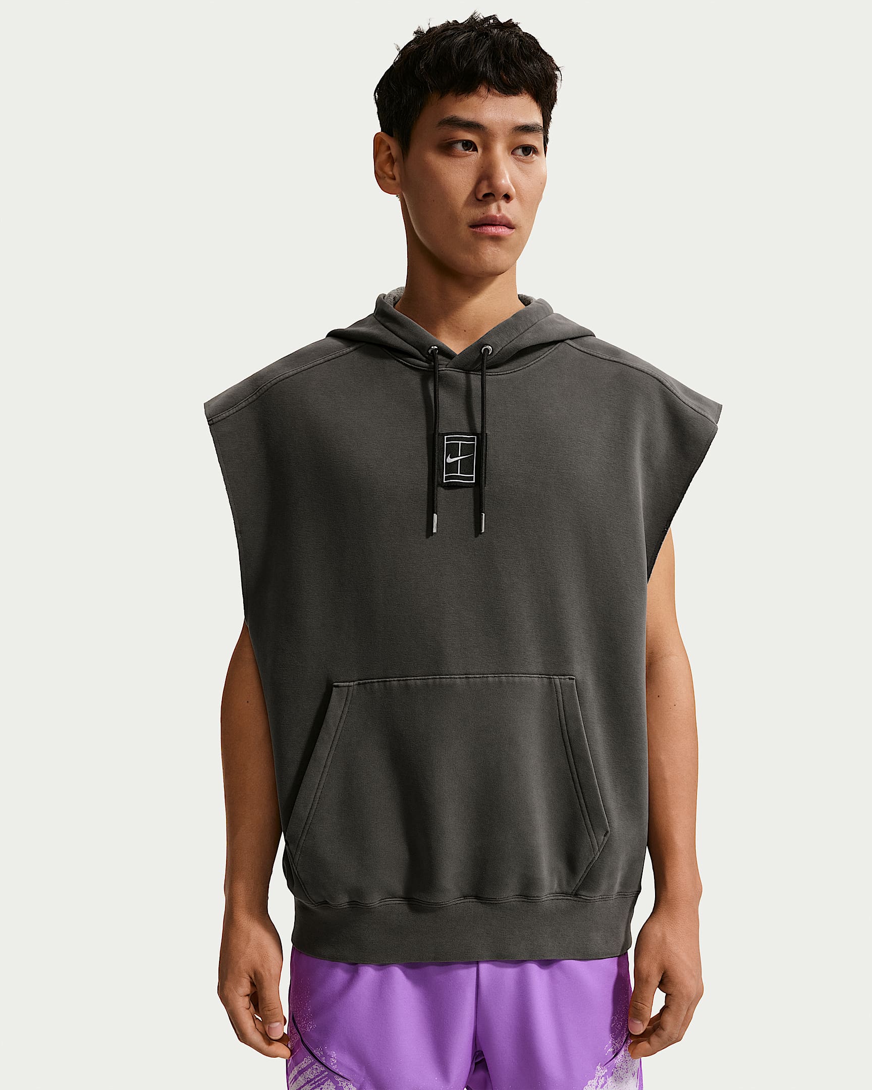 NikeCourt Slam 卡洛斯·阿尔卡拉斯同款男子网球加绒无袖套头连帽衫 - 煤黑