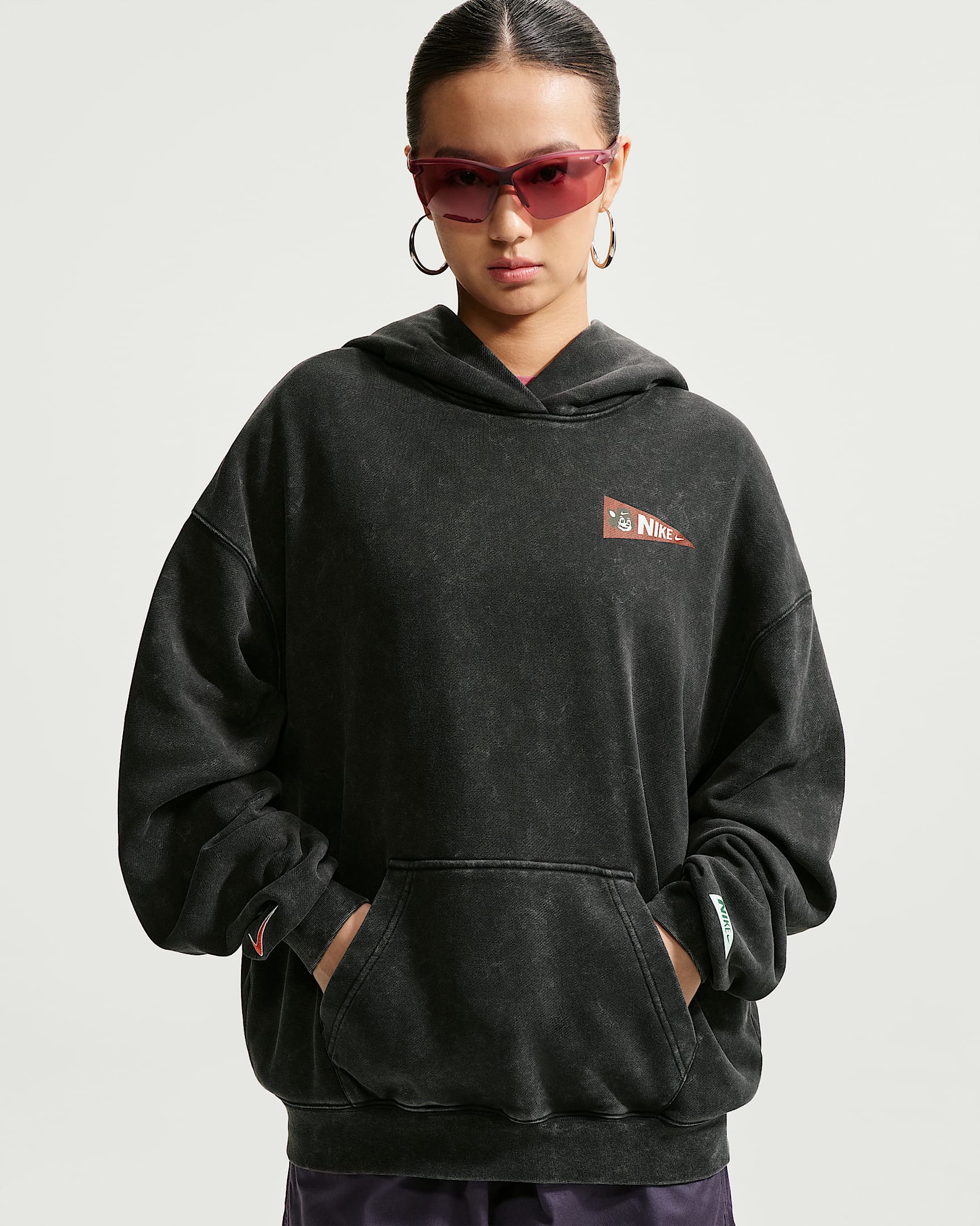 Nike Studio Fleece Medium Weight 耐克廓系卫衣系列女子 Oversize 风中克重套头连帽衫 - 黑