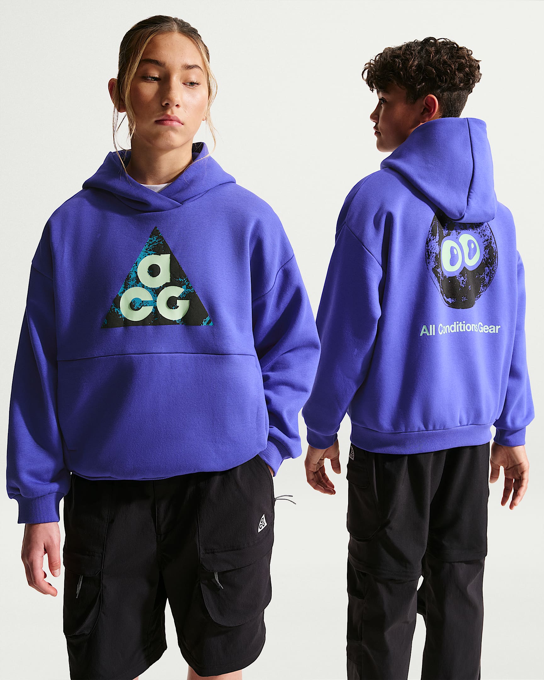 Nike ACG 大童加绒套头连帽衫 - 波斯紫/山峰白