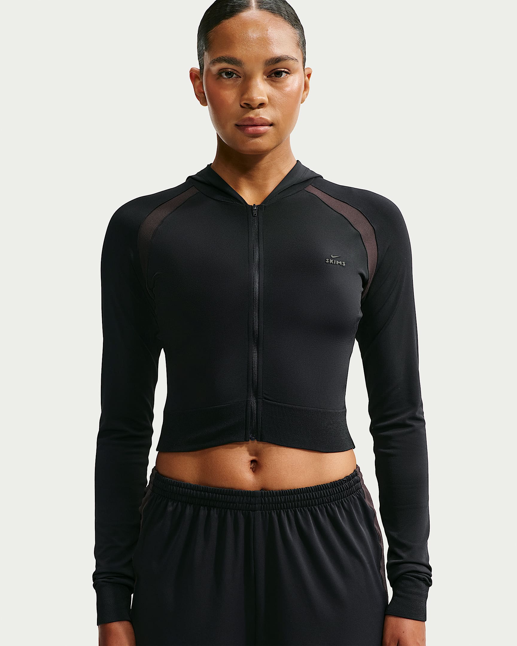 NikeSKIMS Stretch Knit 2.0 女子全长拉链开襟连帽衫 - NSKM Obsidian/NSKM Igneous