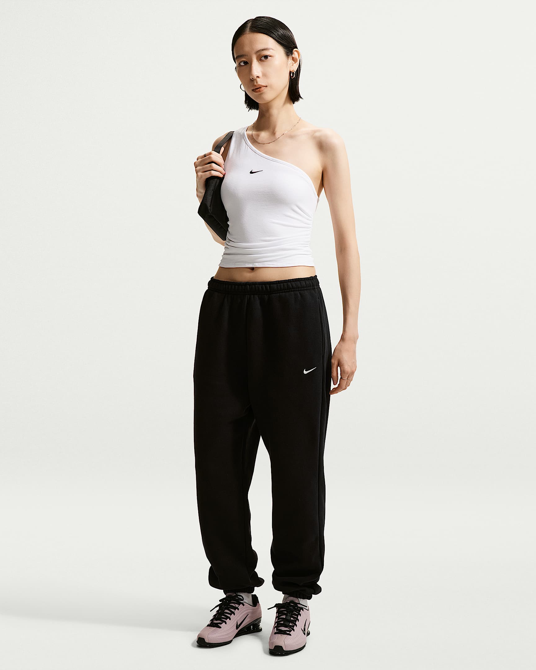 Nike Studio Fleece Medium Weight 耐克廓系卫衣系列女子Oversize 风中克重加绒高腰收口长裤 - Total Black/帆白
