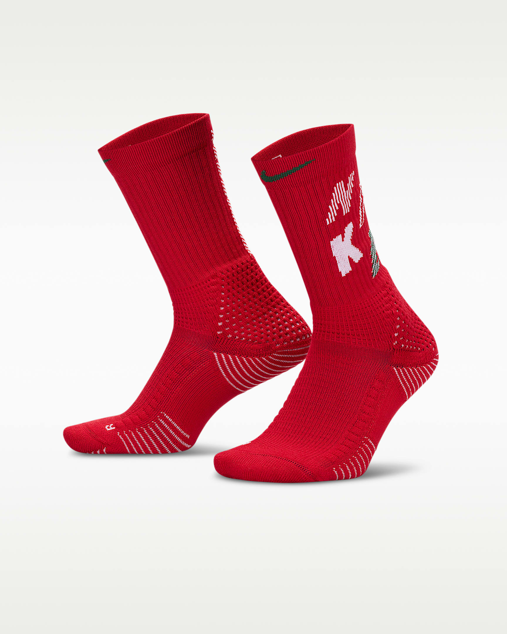 Nike Elite 2.0 X-MAS 圣诞系列速干舒适中筒运动袜（1 双） - 健身红/大学红/白色/峡谷绿