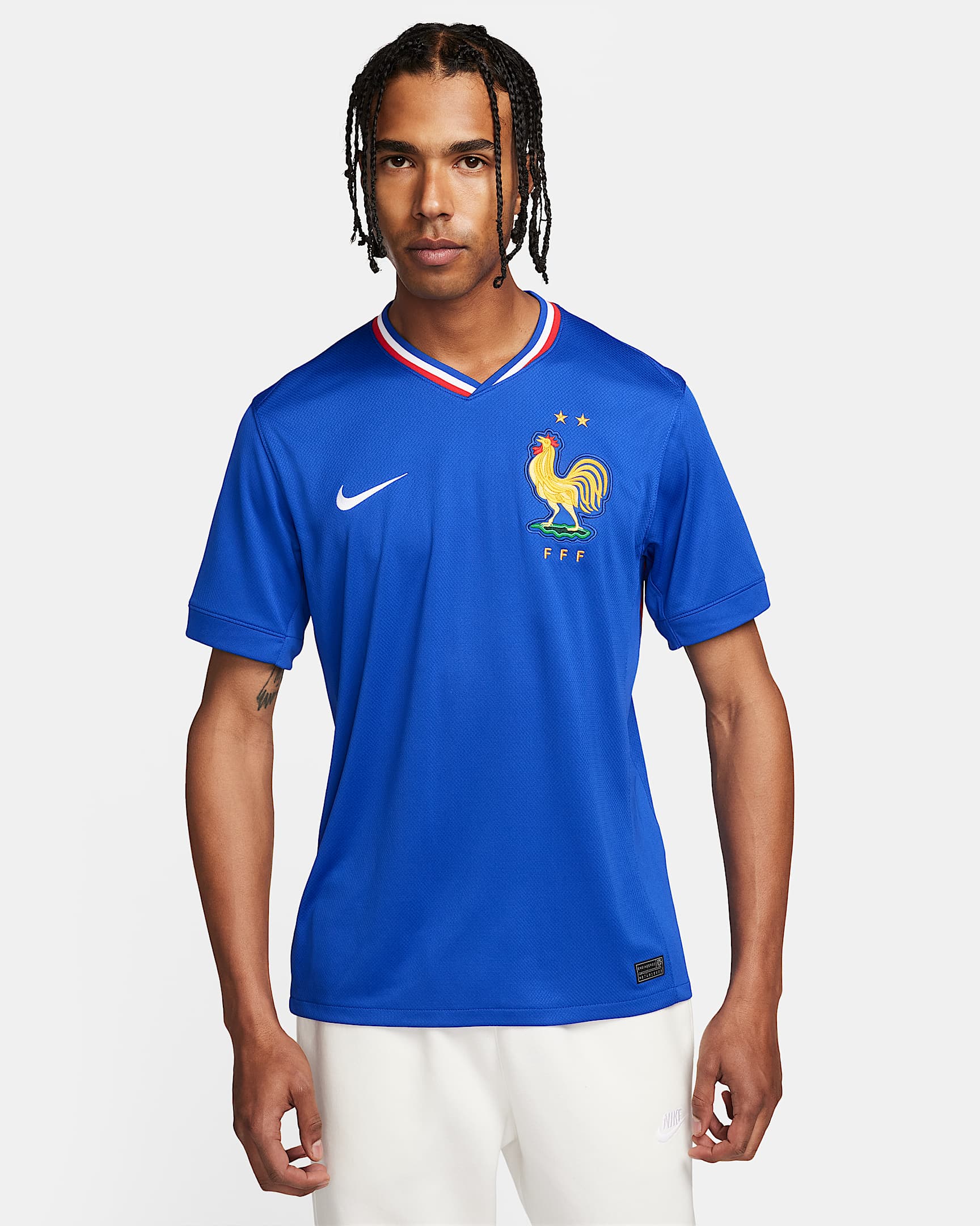 2024/25 赛季法国队主场球迷版 Nike Dri-FIT 男子速干足球球衣 - 亮蓝/大学红/白色