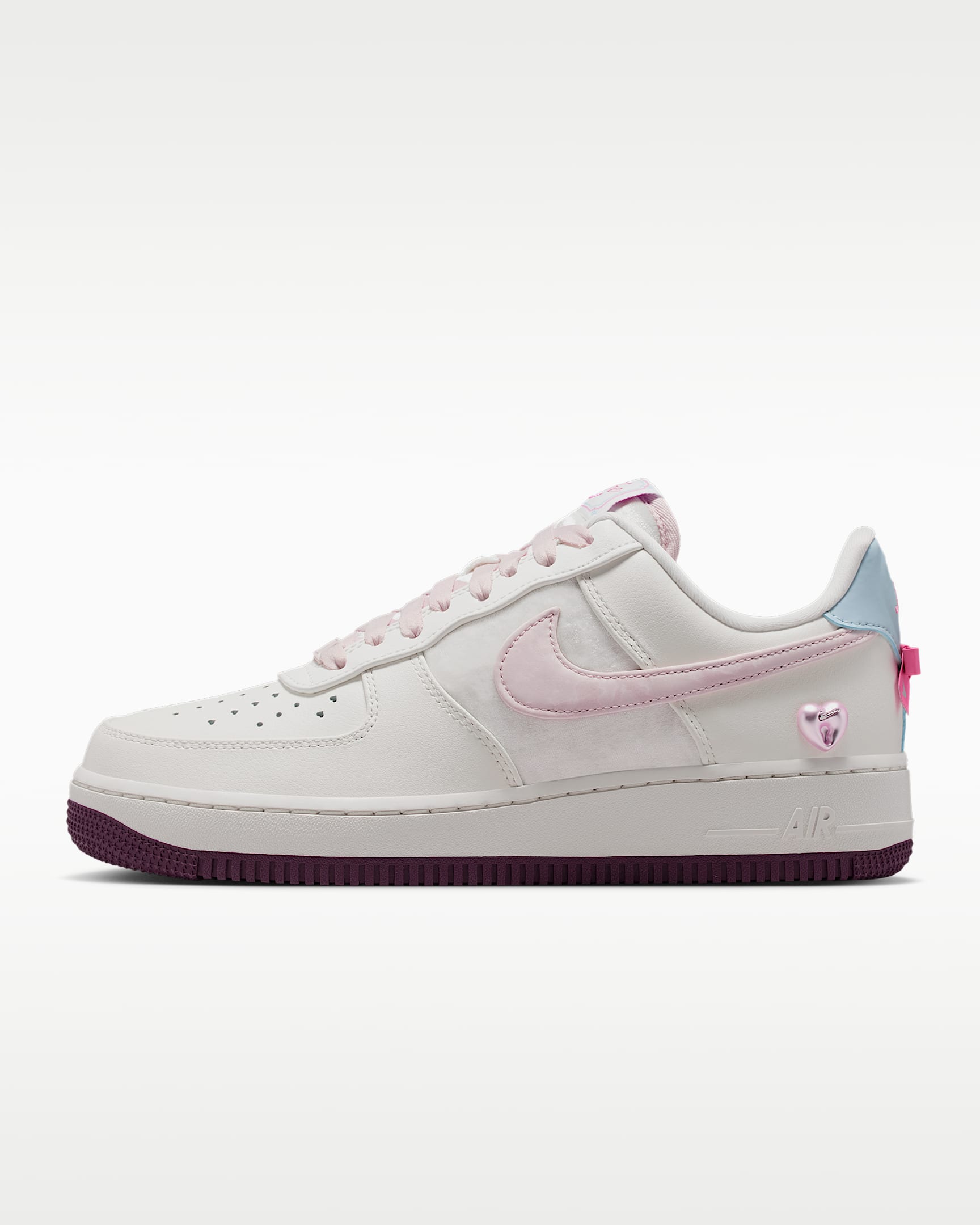Nike Air Force 1 '07 情人节系列女子空军一号运动鞋 - 帆白/帆白/浅军械蓝/砂岩灰粉