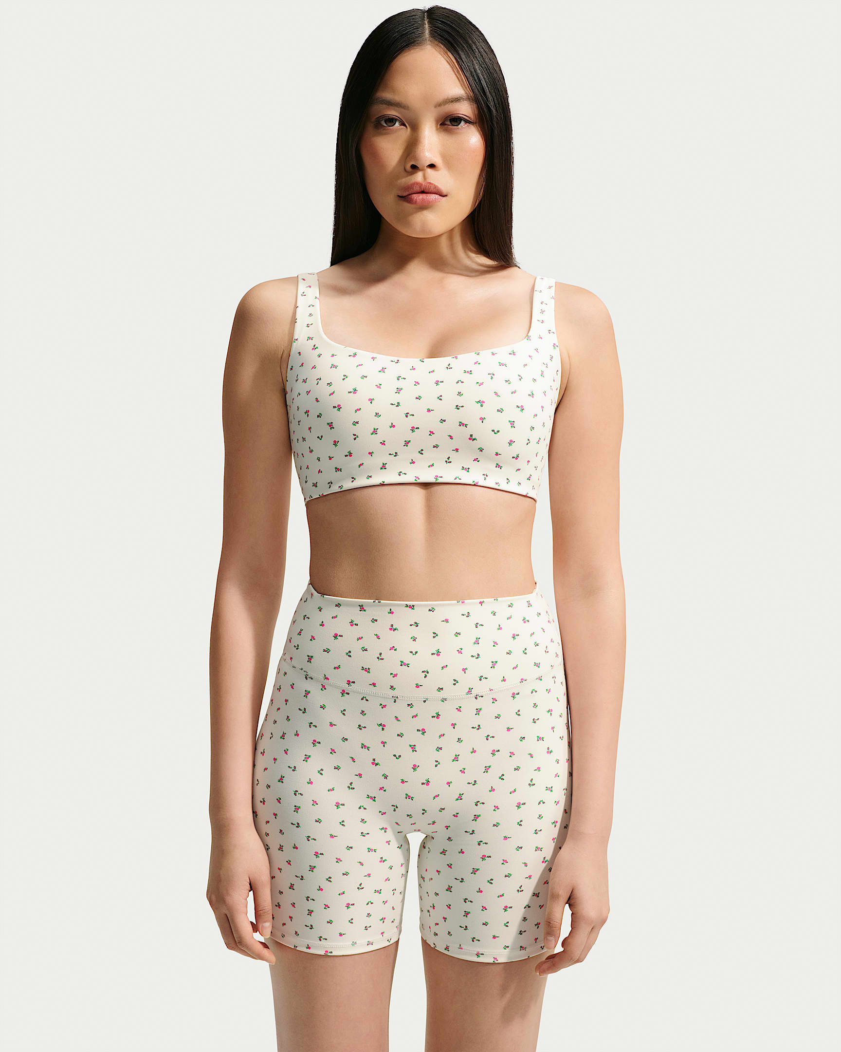 NikeSKIMS Matte 女子速干印花大圆领运动内衣 - NSKM Actv Ivory/NSKM Flamingo