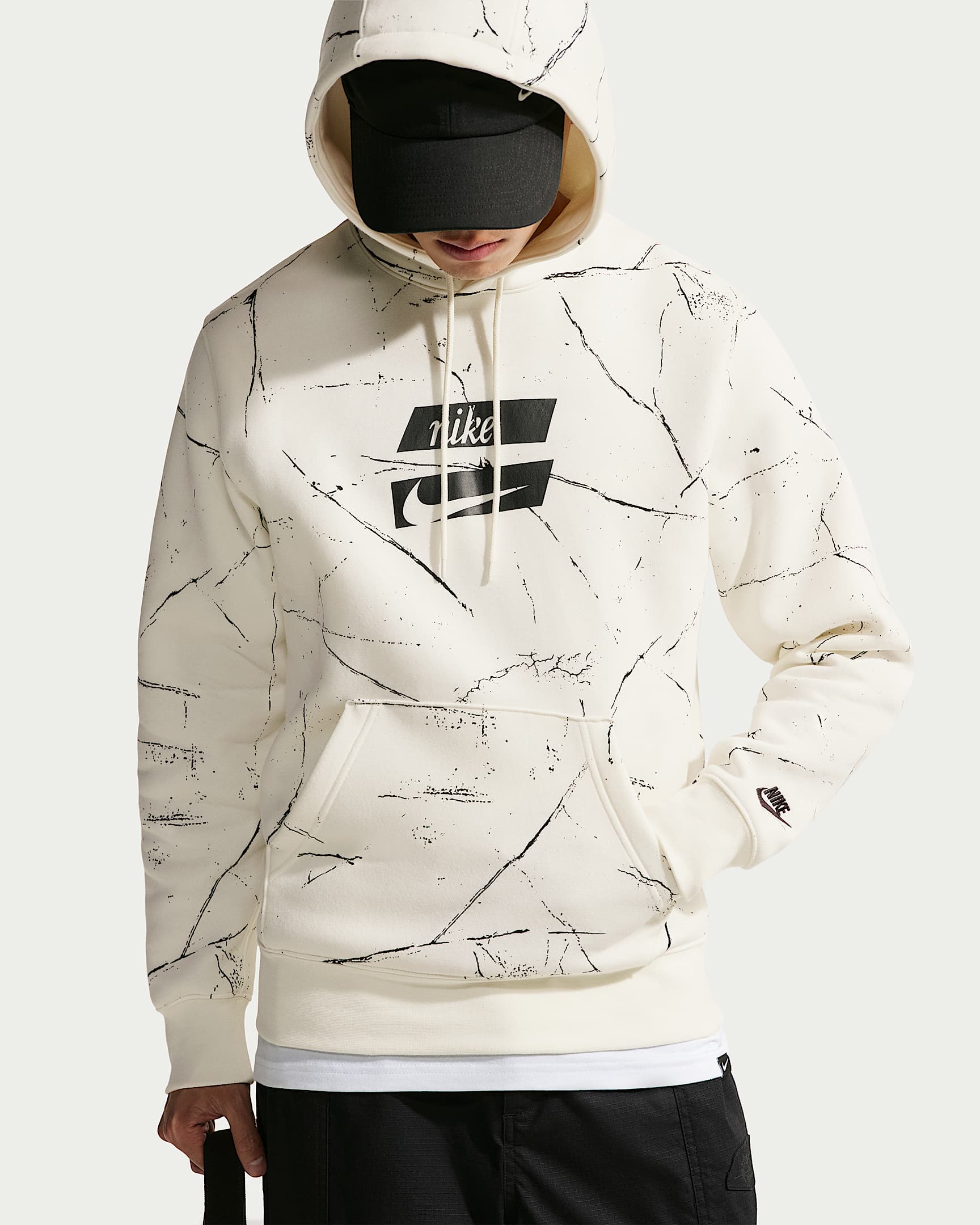 Nike Club Fleece 男子加绒套头连帽衫 - 帆白/帆白/黑