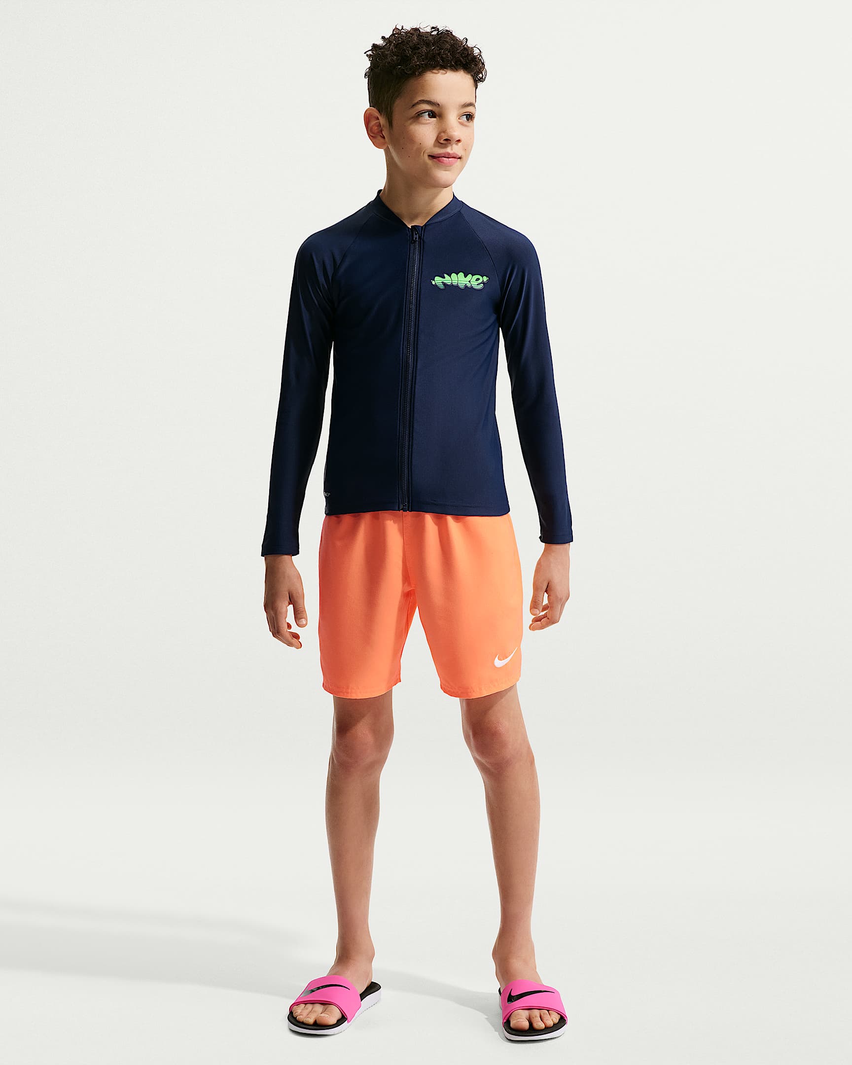 Nike Swim Breaker Essential 大童（男孩）沙滩短裤（含衬裤） - 脉冲橙/脉冲橙/白色/白色