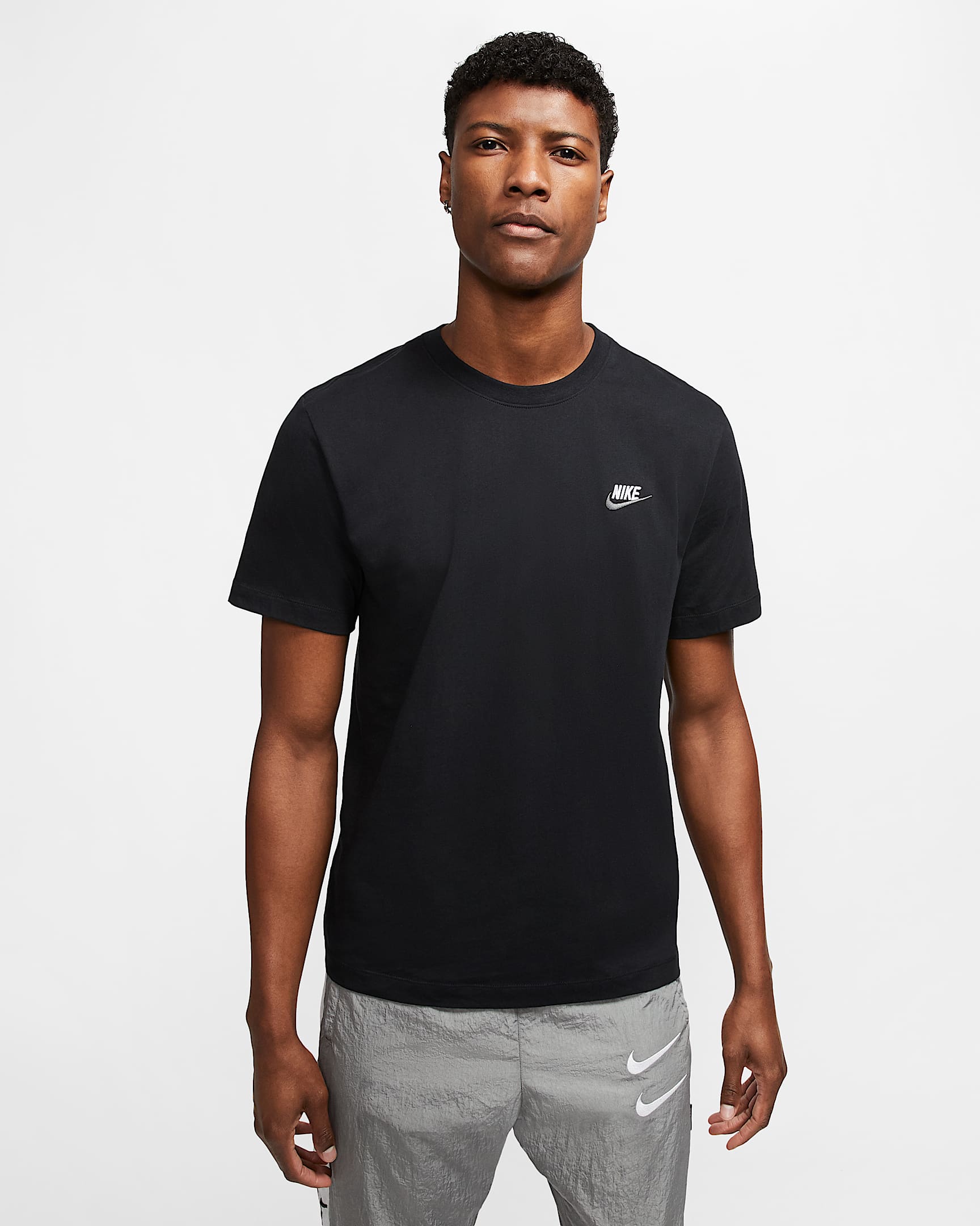 Nike Sportswear Club 男子刺绣柔软纯棉短袖T恤 - 黑/白色/暗灰