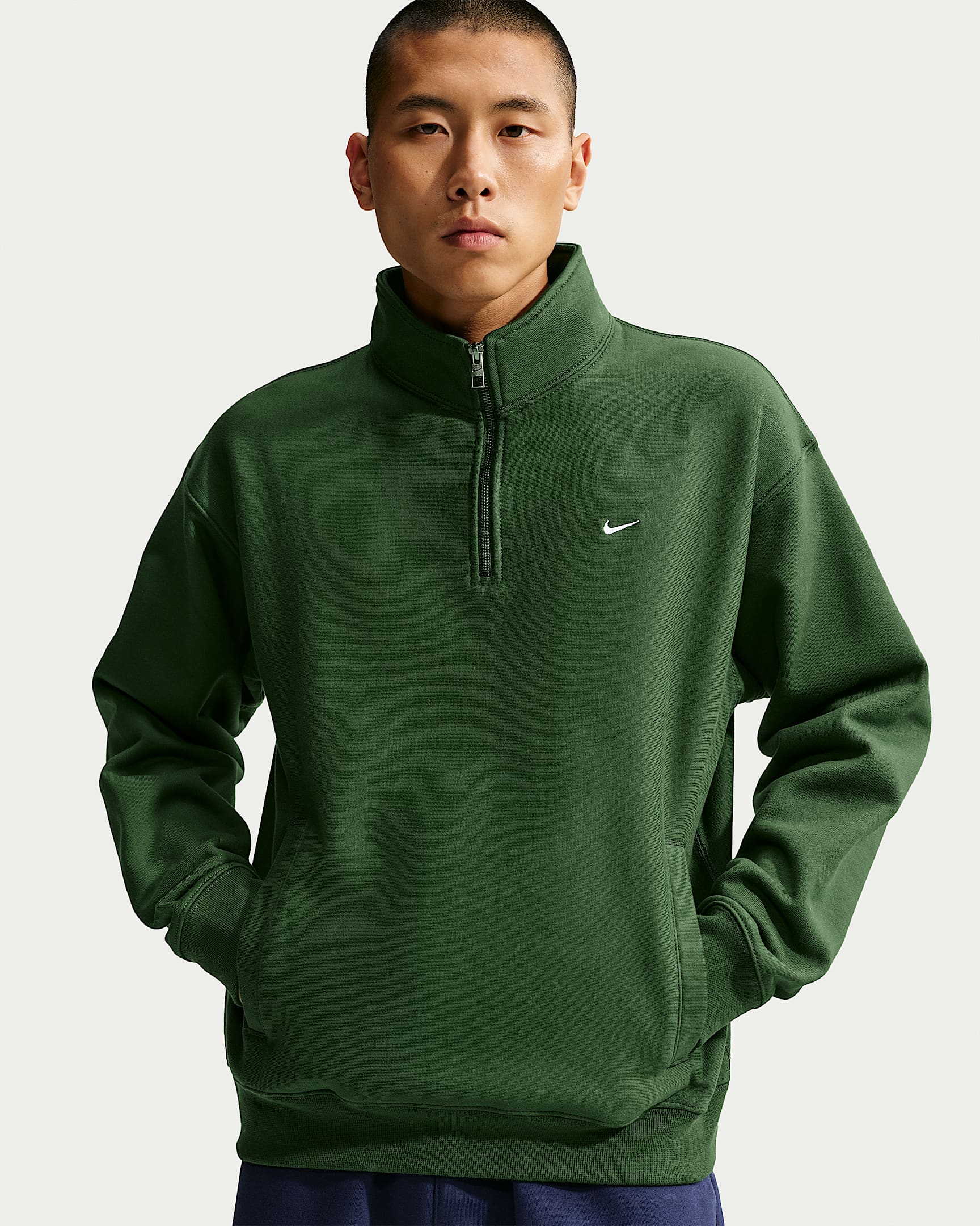 Nike Solo Swoosh 男子加绒上衣 - 冷杉绿/白色