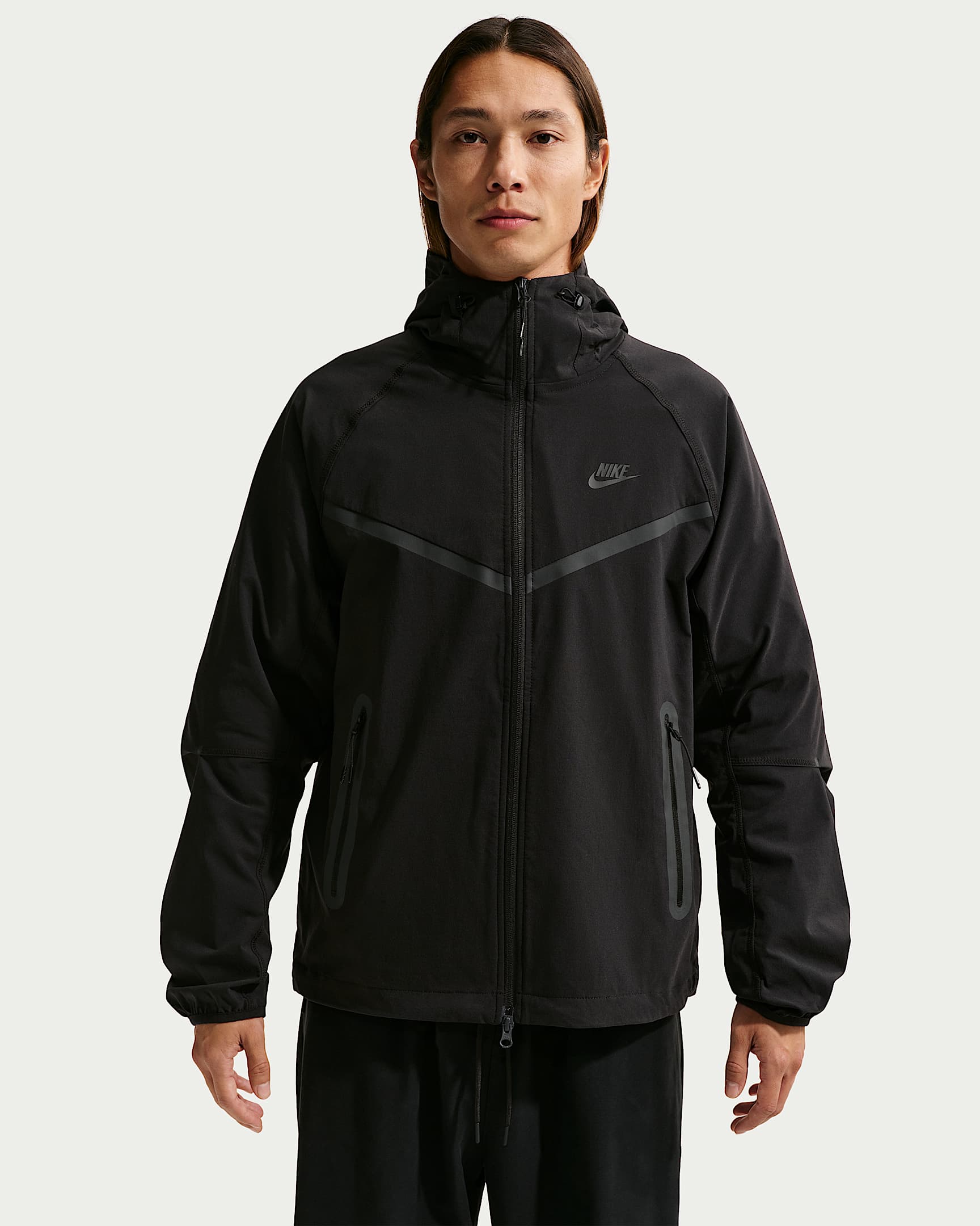 Nike Tech Dri-FIT Windrunner 男子速干梭织全长拉链开襟夹克 - 黑/黑/黑