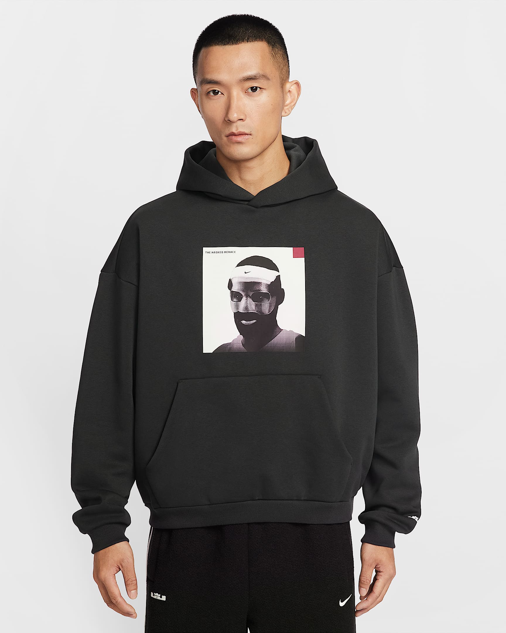 LeBron "Masked Menace" 詹姆斯男子加绒连帽衫 - 灰黑