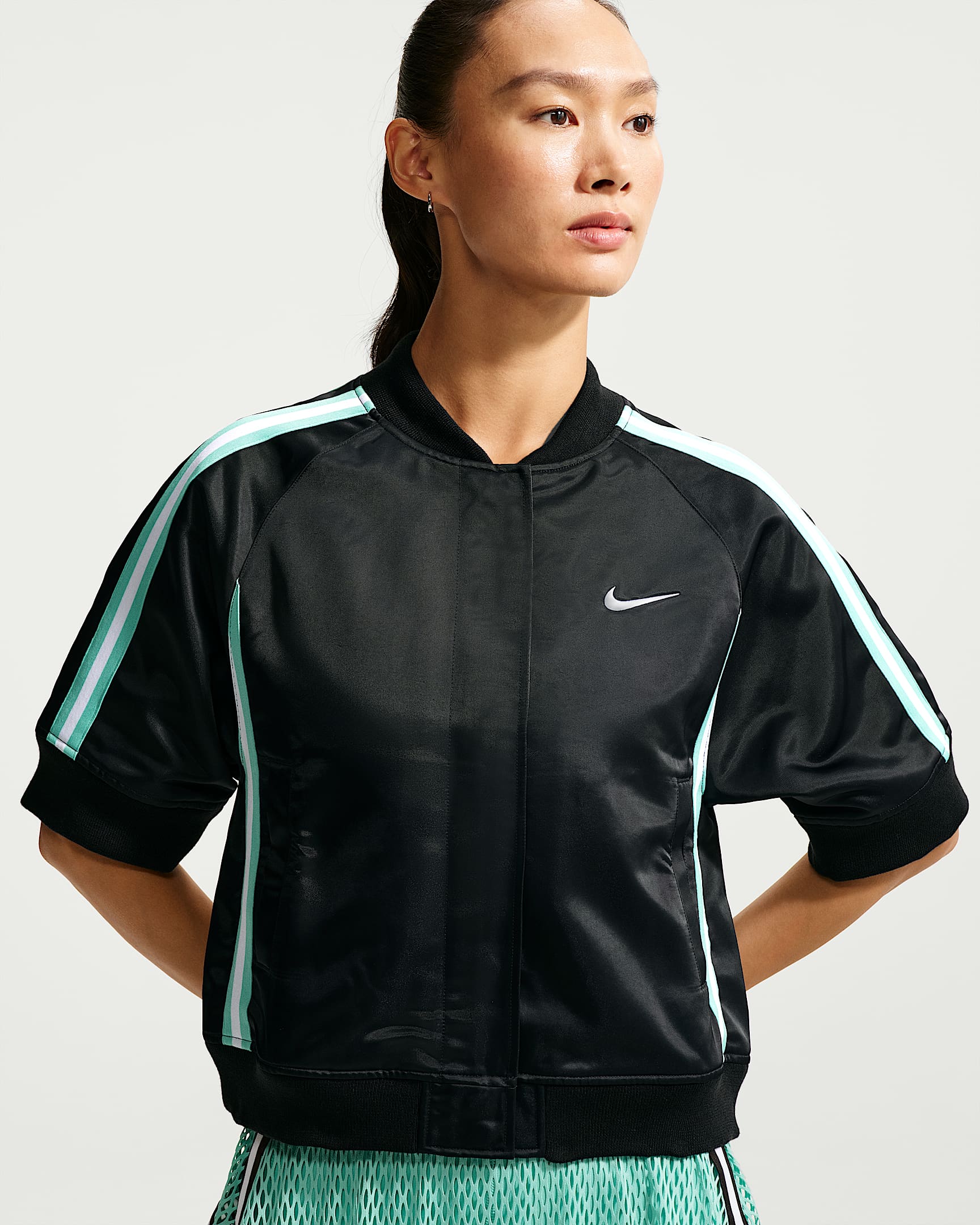 NikeCourt Slam 女子网球夹克 - 黑/薄荷绿/白色
