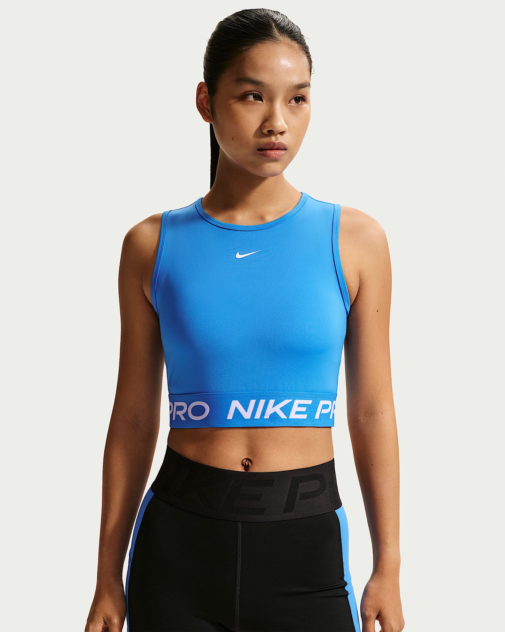 Nike Pro Dri-FIT 女子透气速干训练短款紧身背心 - 浅清透蓝/白色