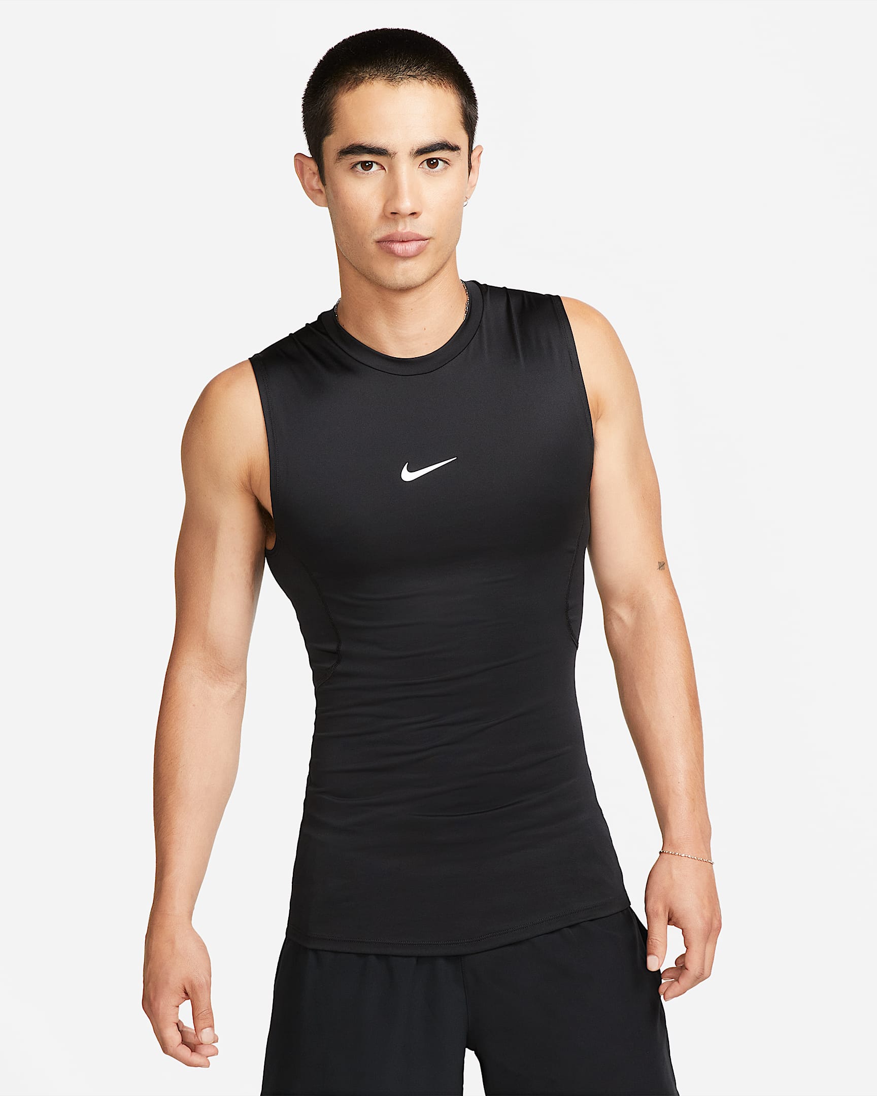 Nike Pro Dri-FIT 男子速干紧身无袖训练上衣 - 黑/白色