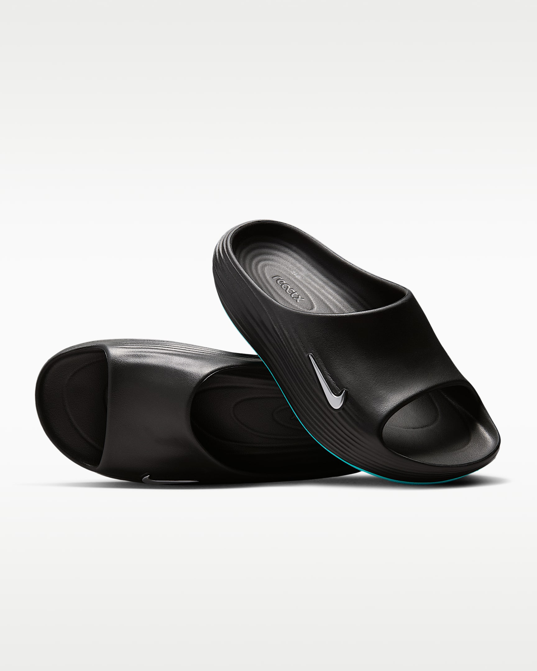 Nike ReactX Rejuven8 男子拖鞋 - 黑/伽马蓝/金属银
