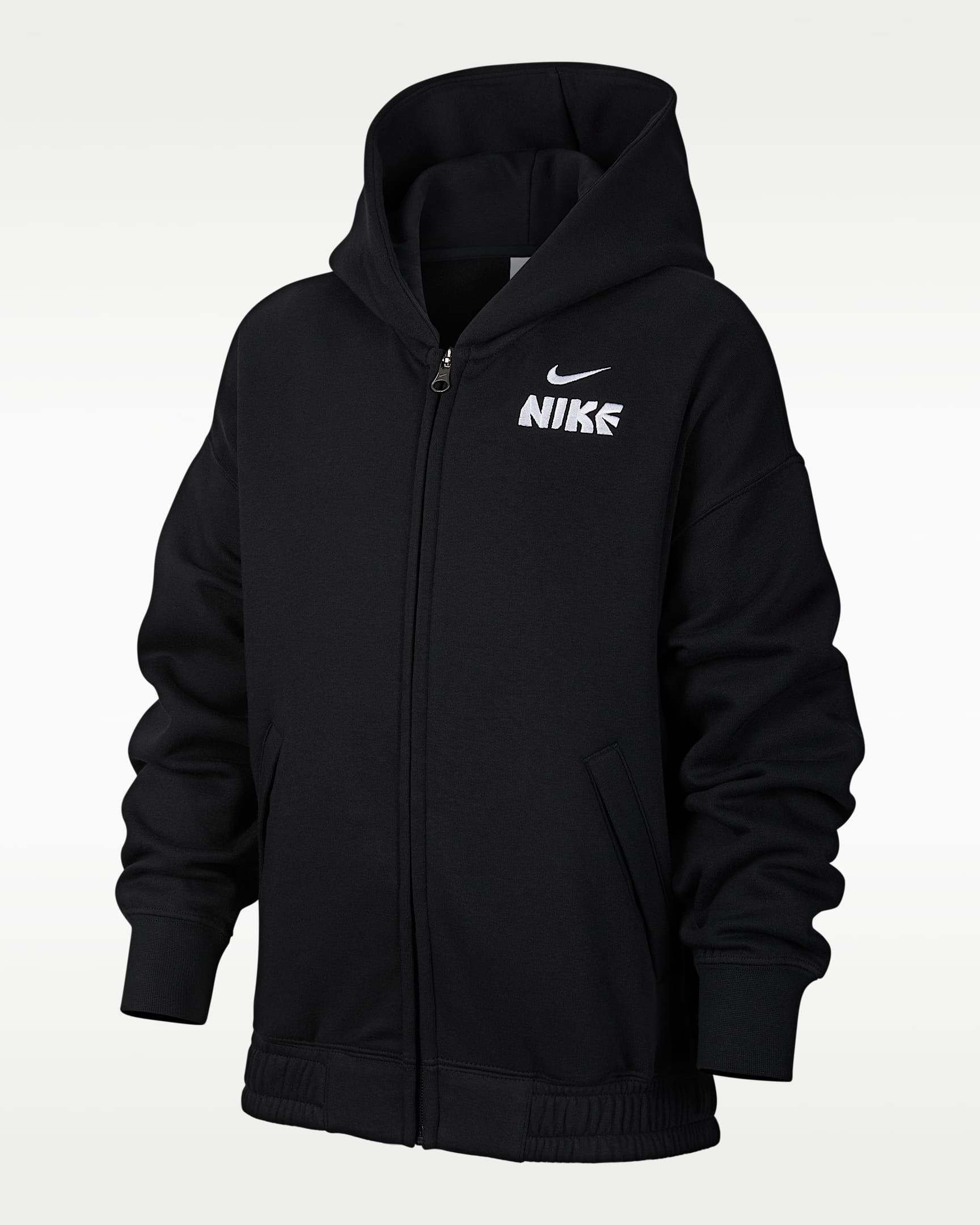 Nike 马年限定脱缰系列新年款大童（男孩）全长拉链开襟加绒连帽衫 - 黑/红色/白色