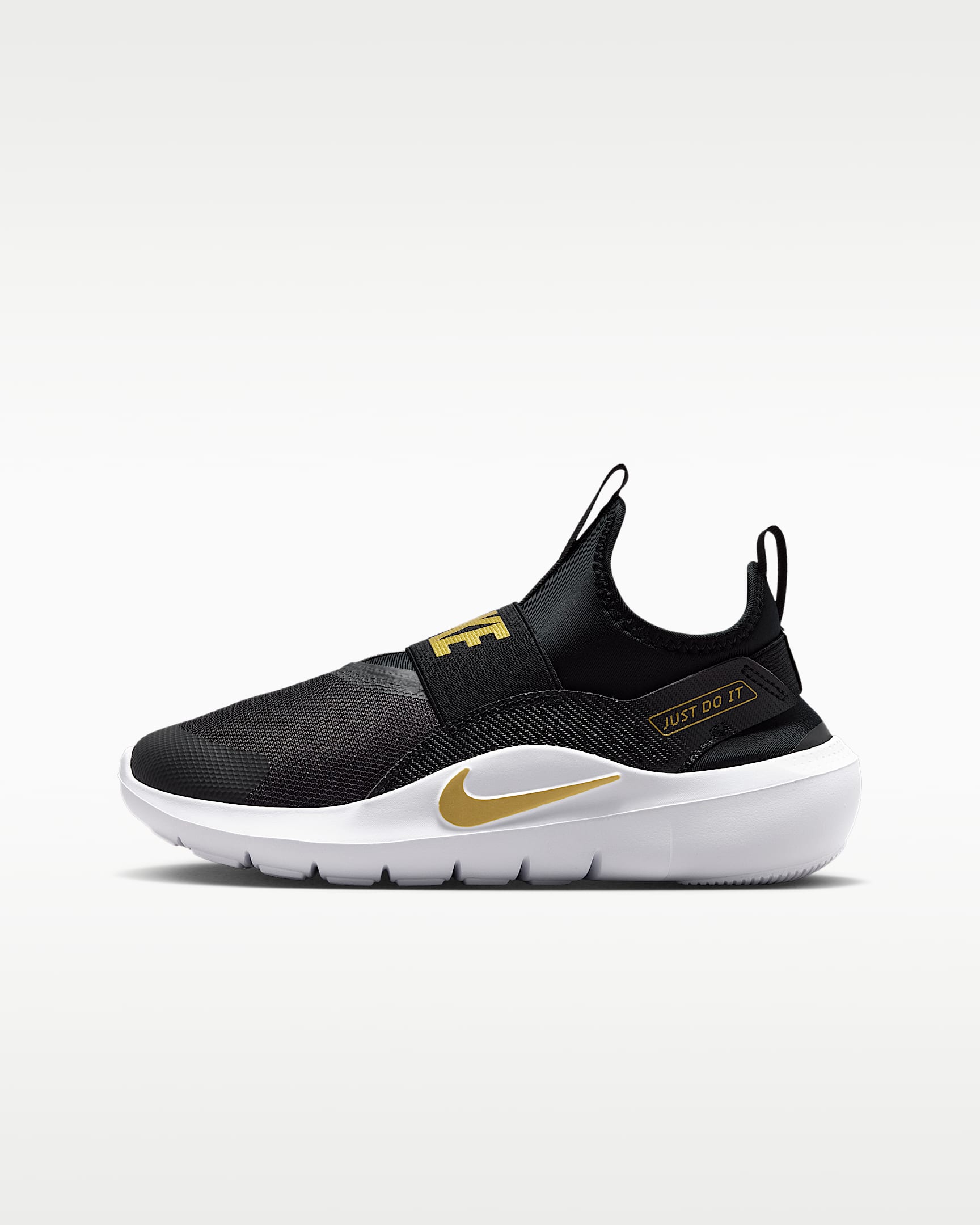 Nike Flex Runner 4 大童一脚蹬跑步鞋 - 黑/白色/朦胧金